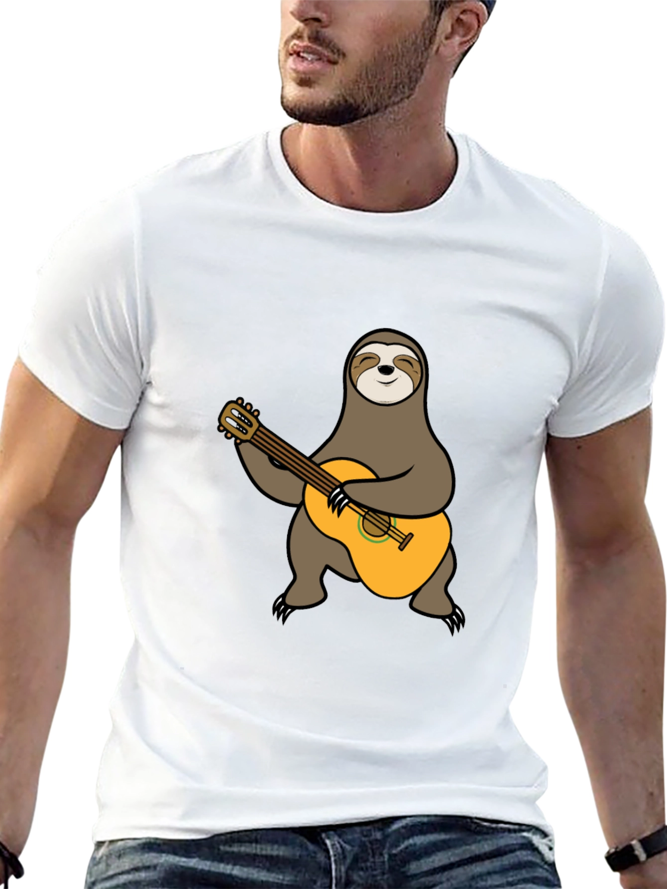 Sloth Guitarist T-Shirt - Playful Animal Tee