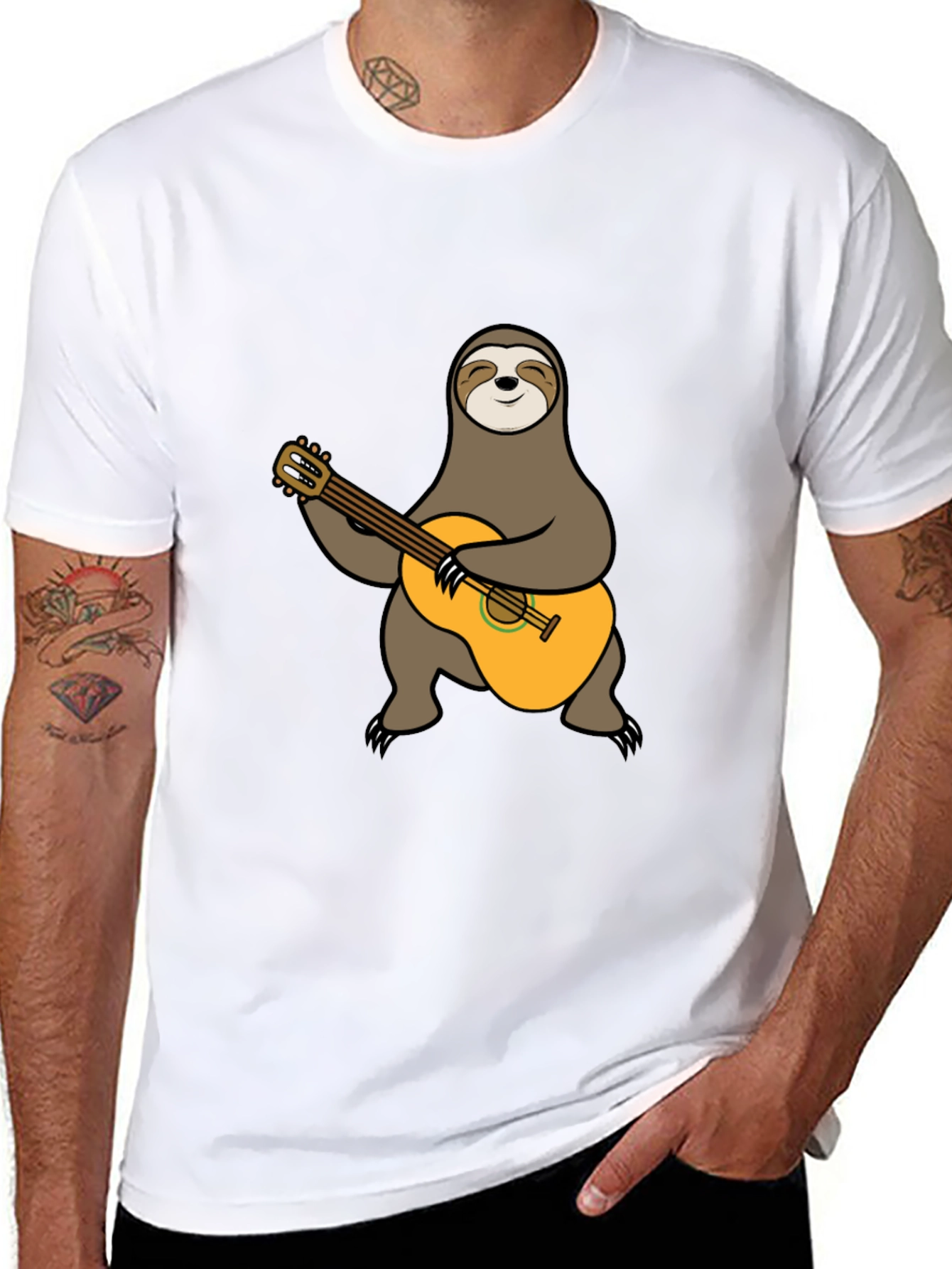 Sloth Guitarist T-Shirt - Playful Animal Tee