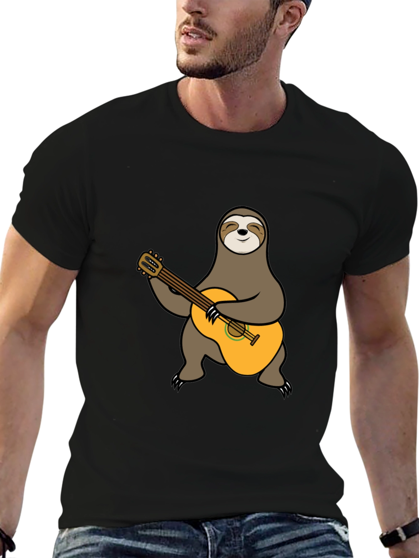 Sloth Guitarist T-Shirt - Playful Animal Tee
