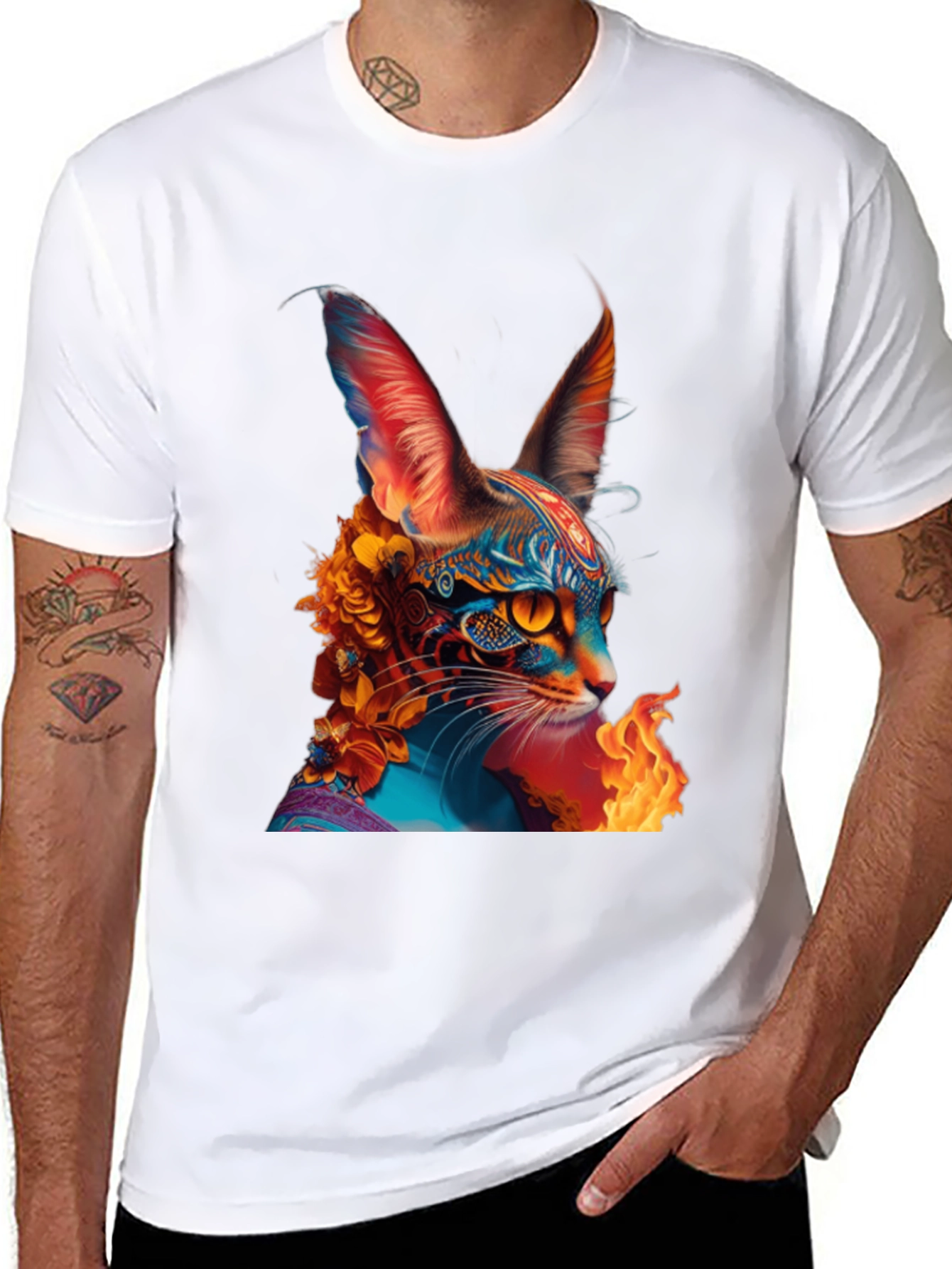 Psychedelic Cat Graphic Tee - Unique Animal Print