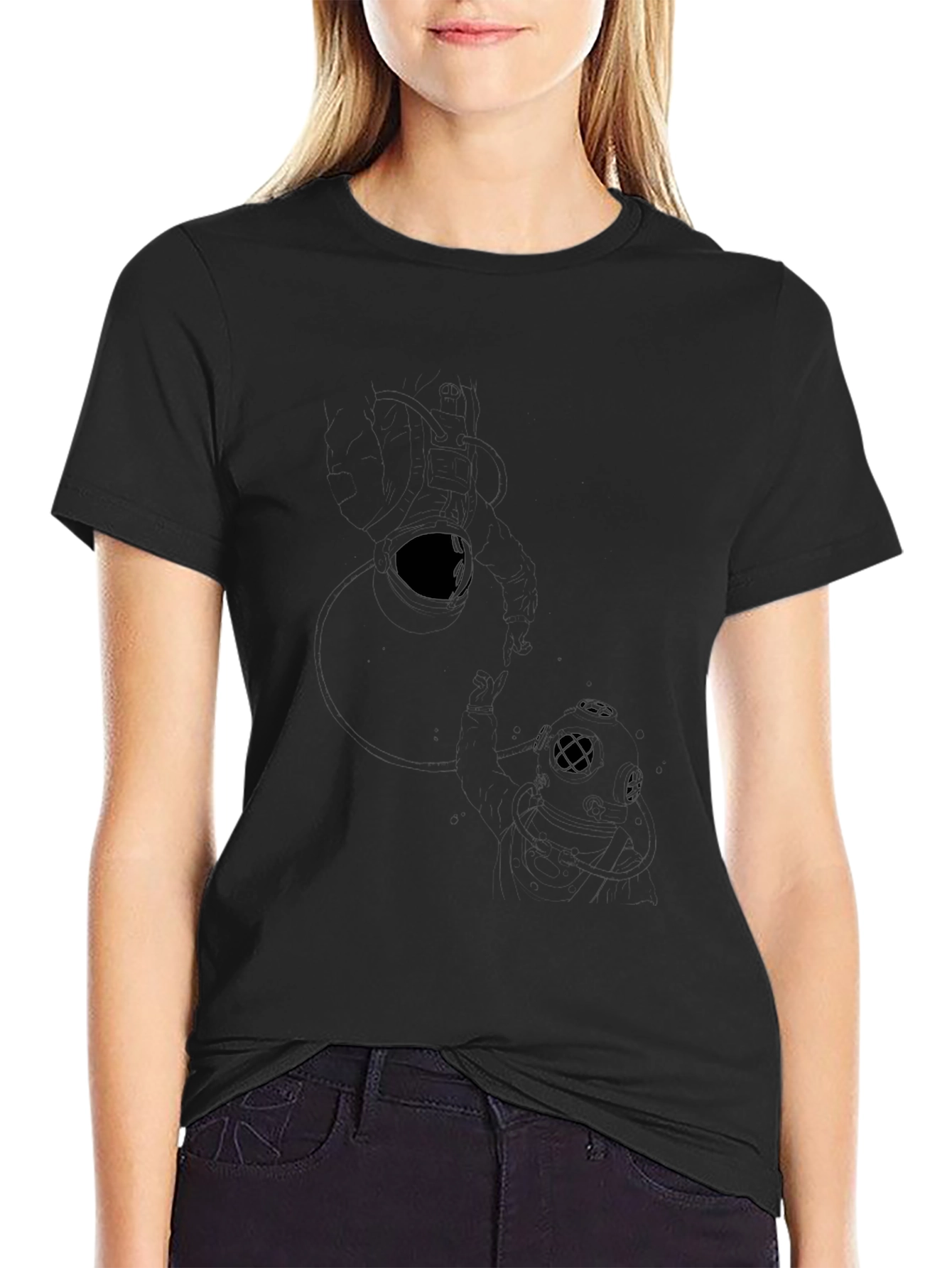 Mens Black Graphic Print Crew Neck T-Shirt