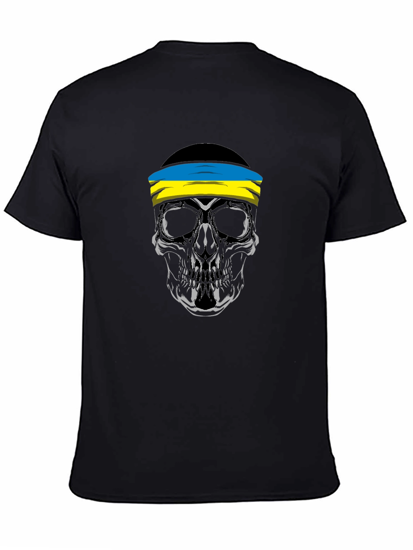 Skull Ukraine Flag Bandana Black T-Shirt