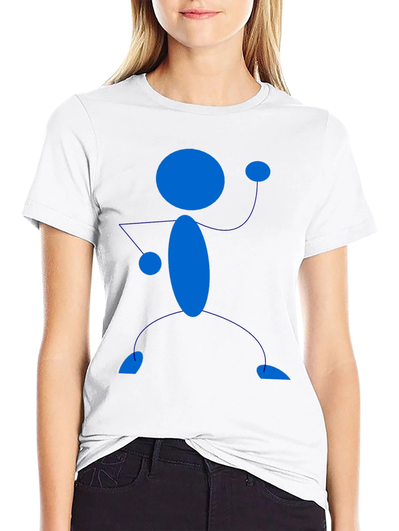 Black T-Shirt with Blue Stick Figure Design