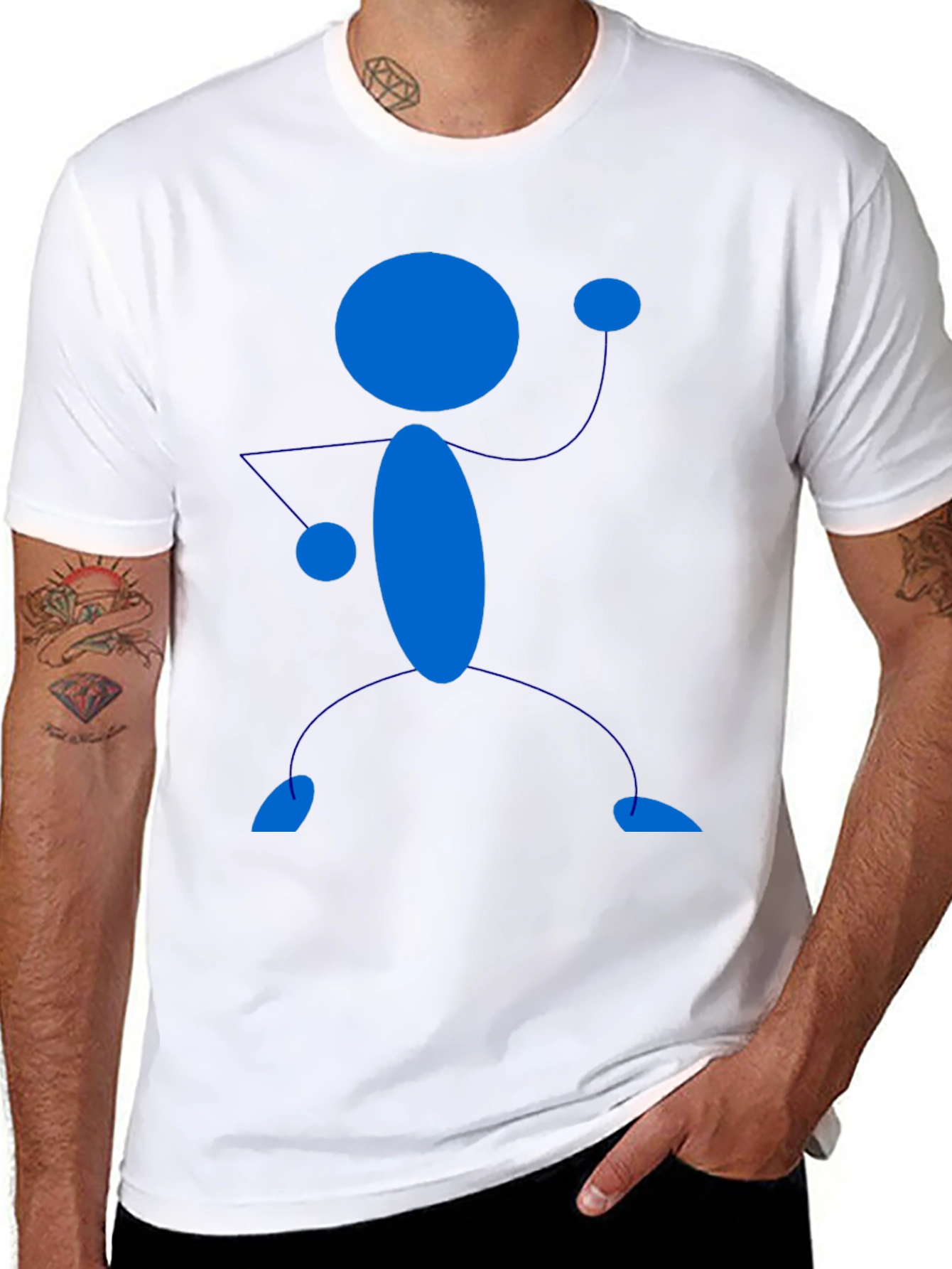 Black T-Shirt with Blue Stick Figure Design