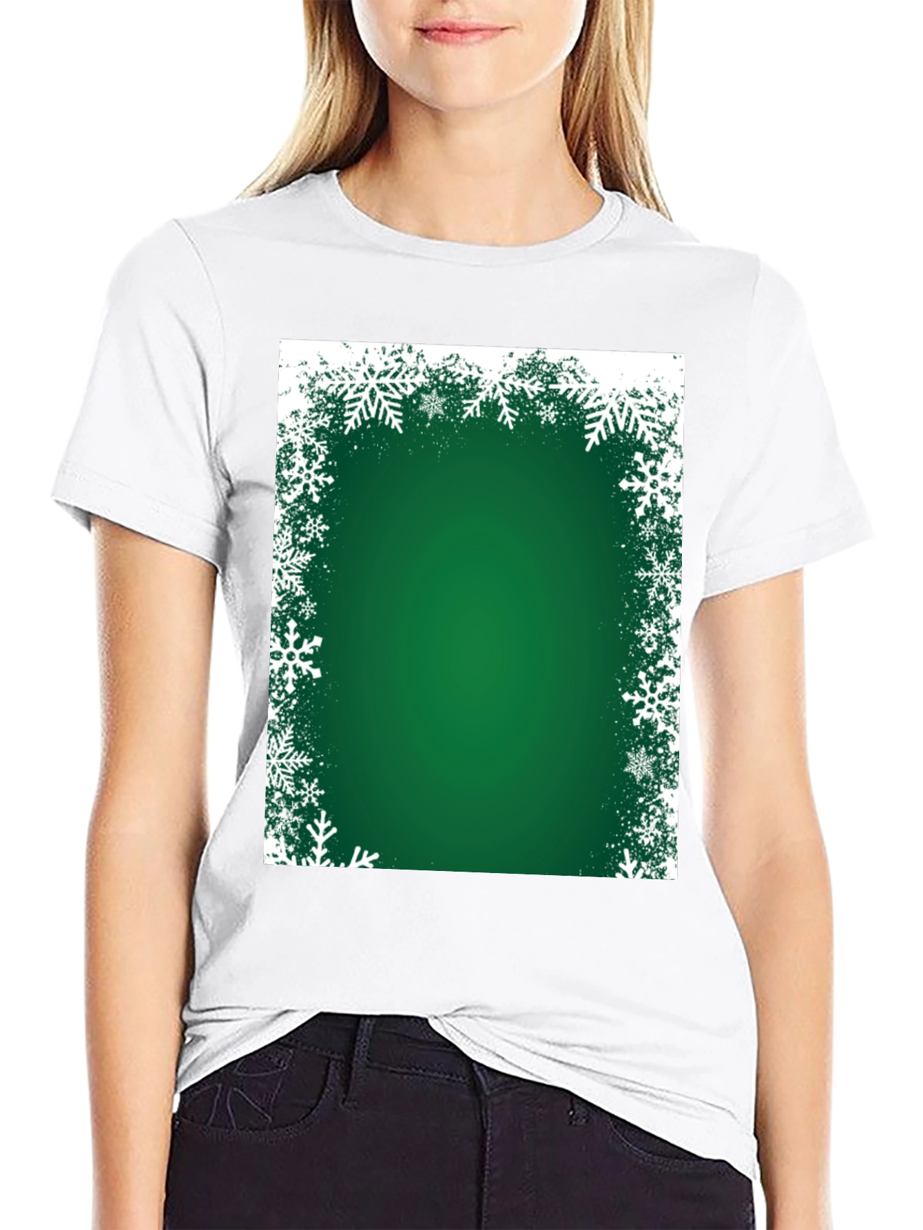 Festive Green Snowflake Border T-Shirt
