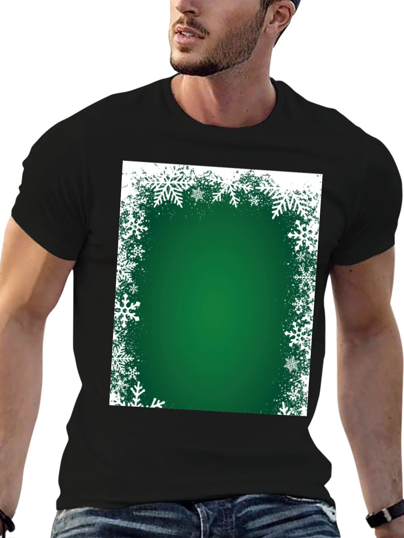 Festive Green Snowflake Border T-Shirt