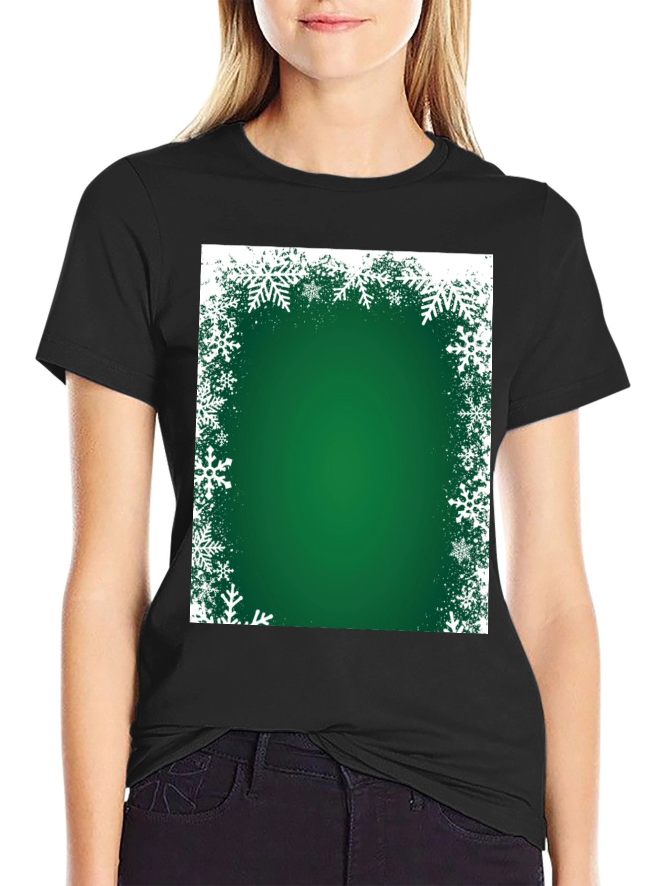 Festive Green Snowflake Border T-Shirt