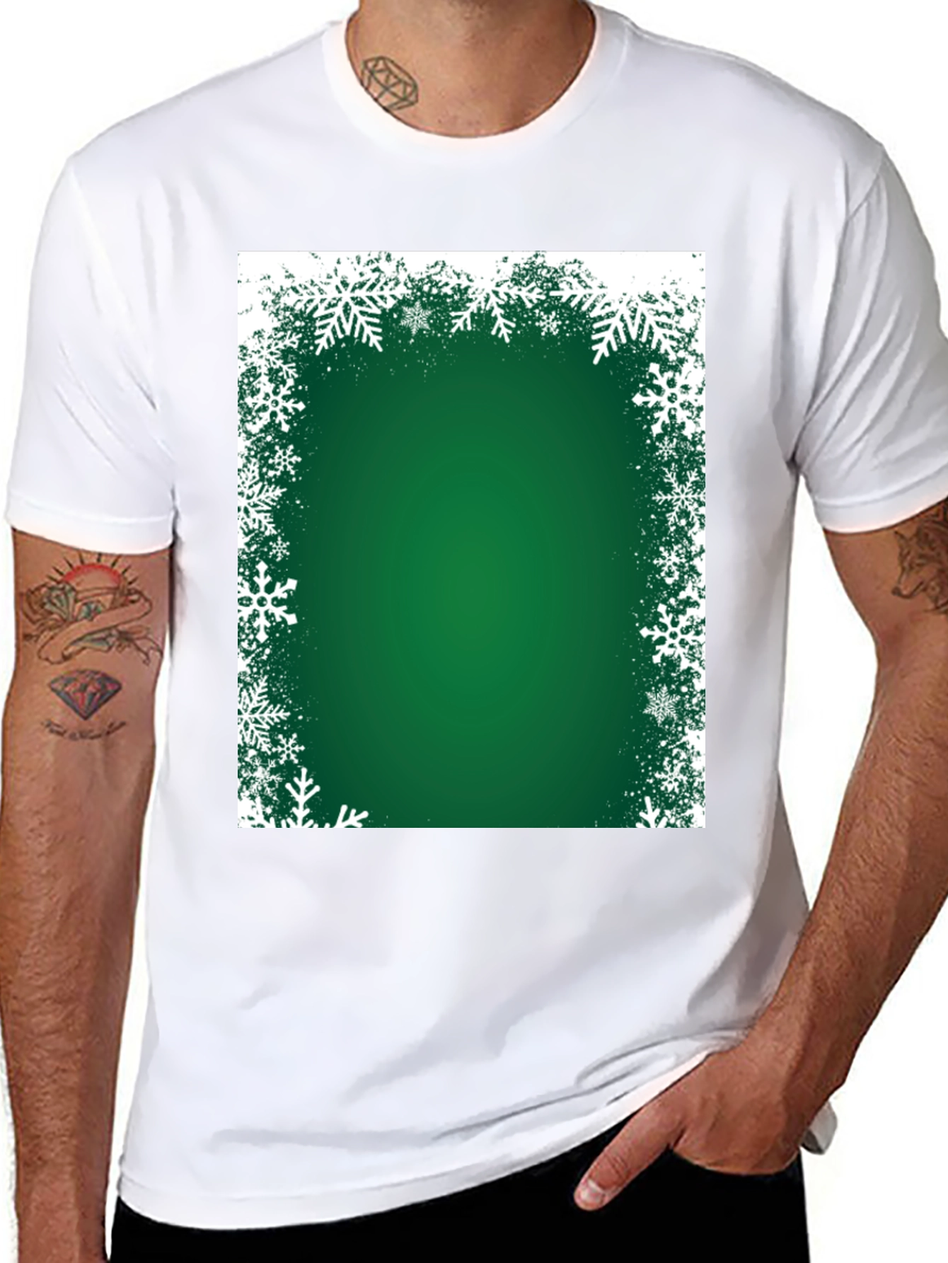 Festive Green Snowflake Border T-Shirt