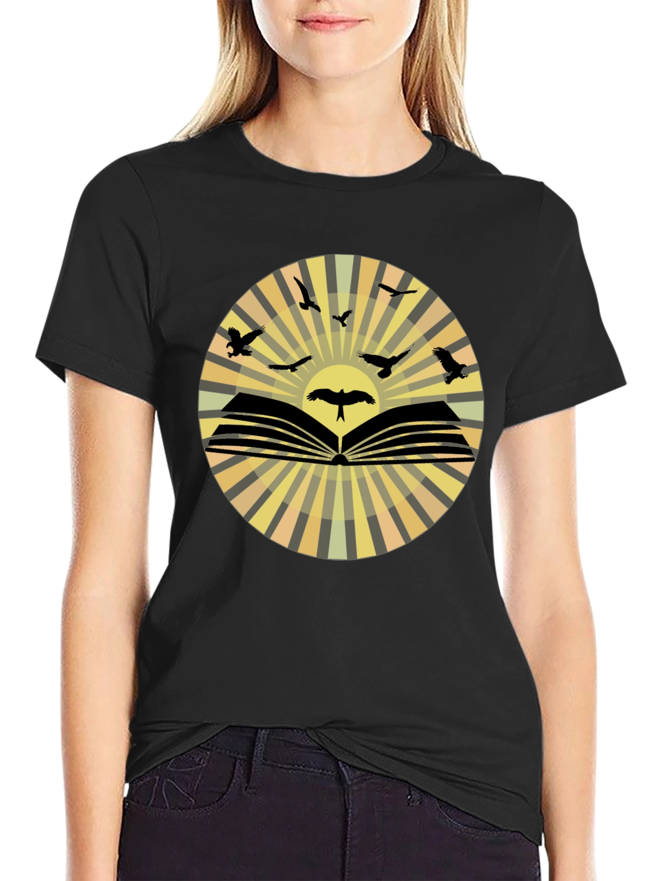 Open Book Bird Silhouette T-Shirt