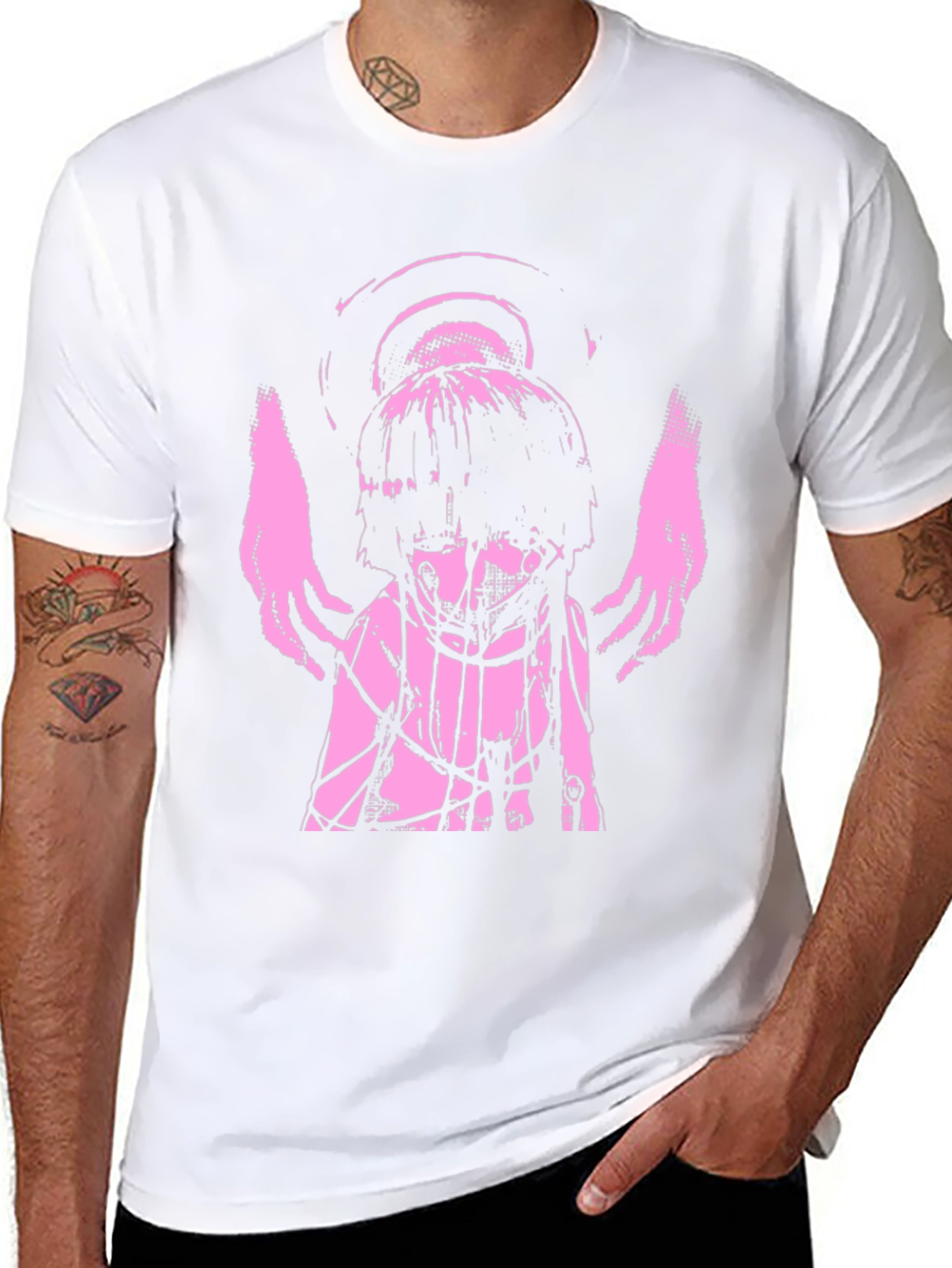 Angelic Anime Graphic Tee - Black