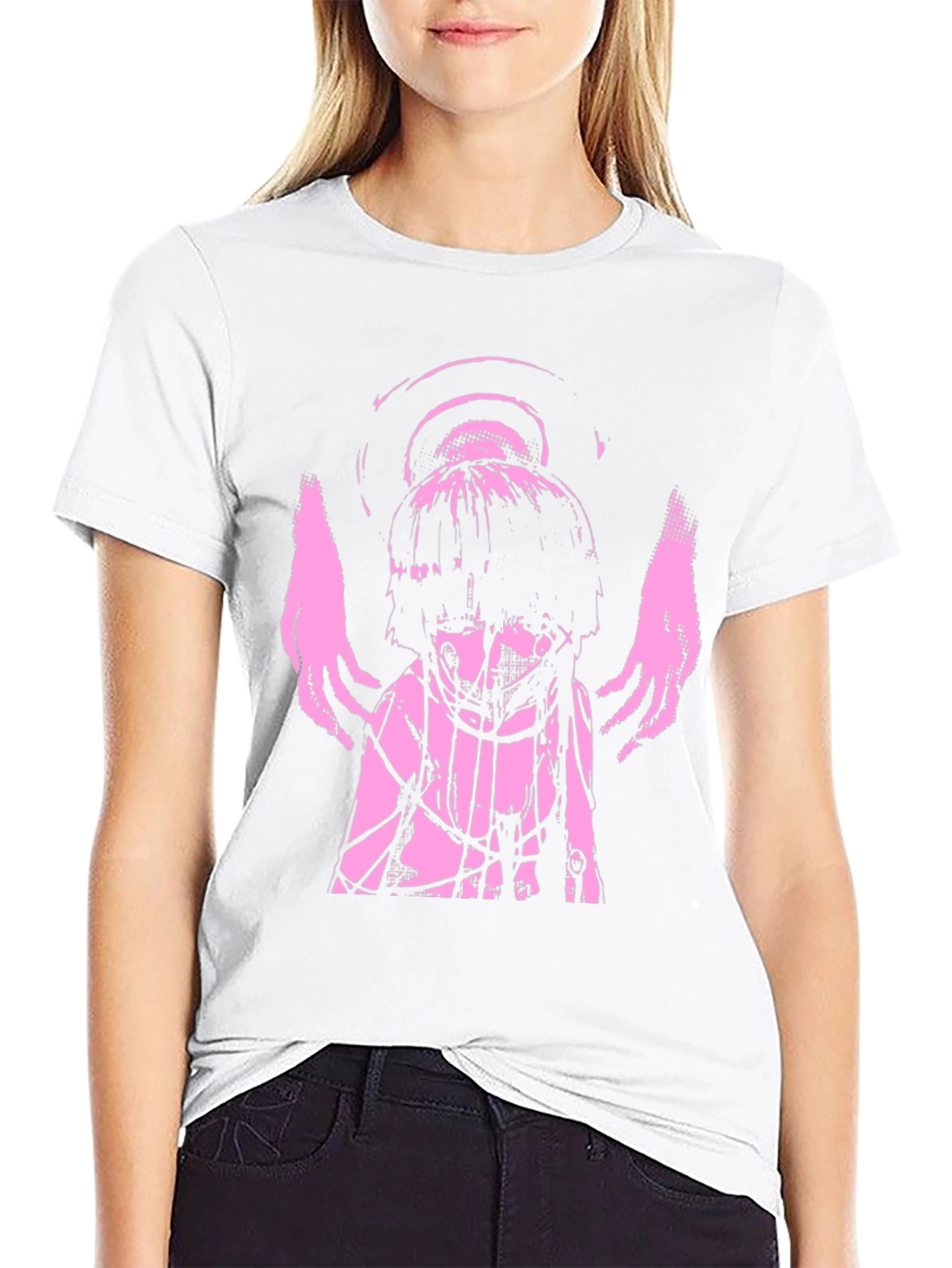 Angelic Anime Graphic Tee - Black