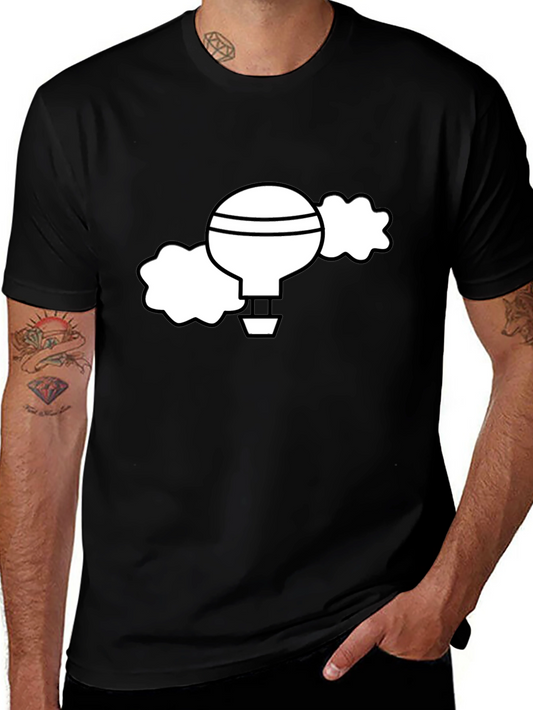 Black T-Shirt with Whimsical Hot Air Balloon Graphic