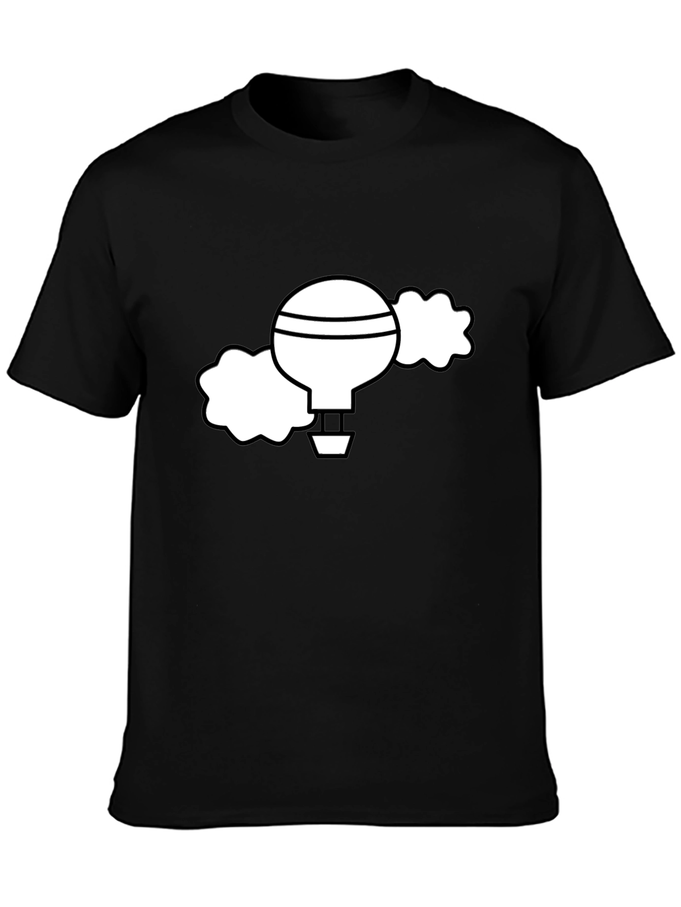 Black T-Shirt with Whimsical Hot Air Balloon Graphic