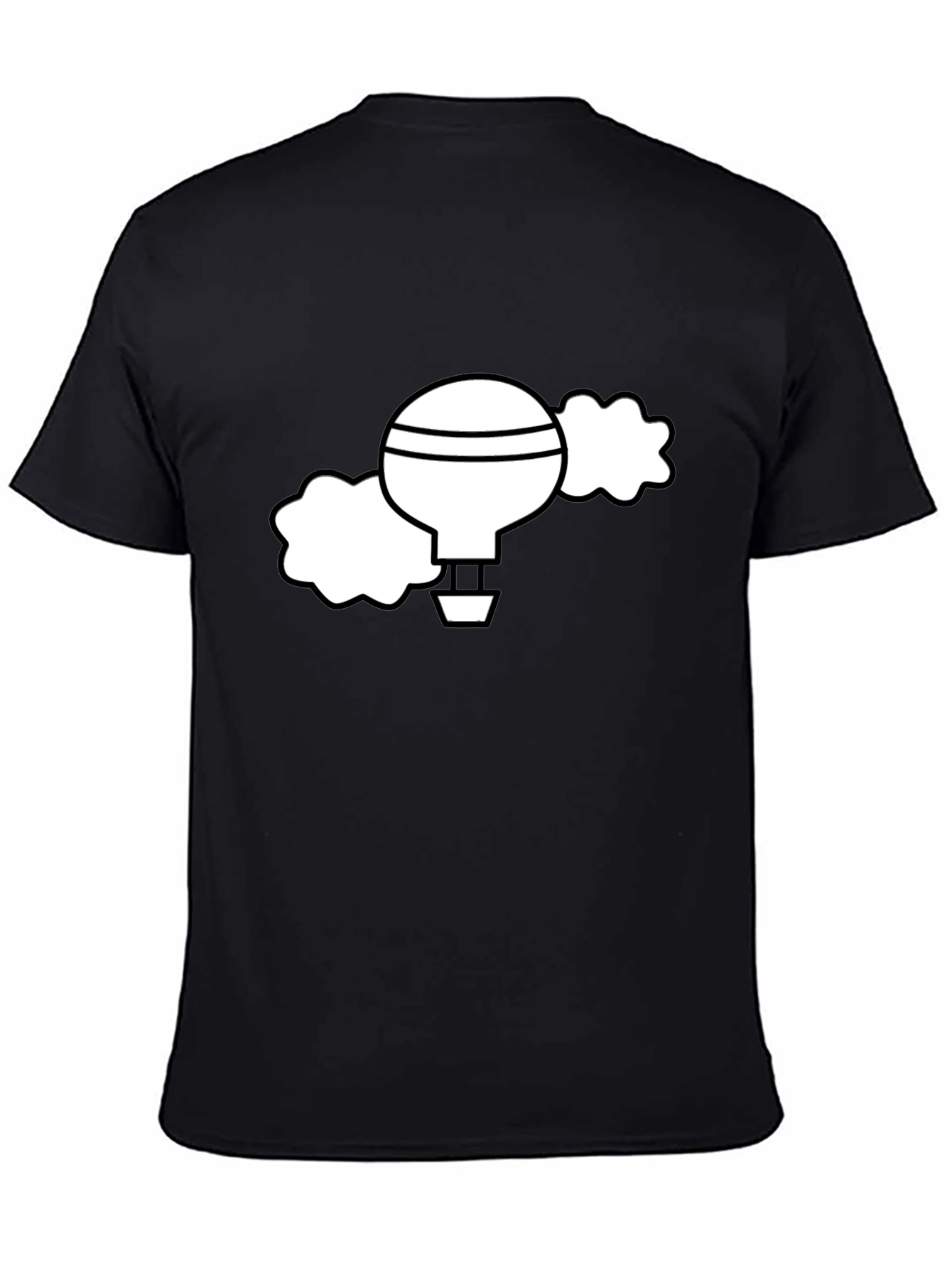 Black T-Shirt with Whimsical Hot Air Balloon Graphic