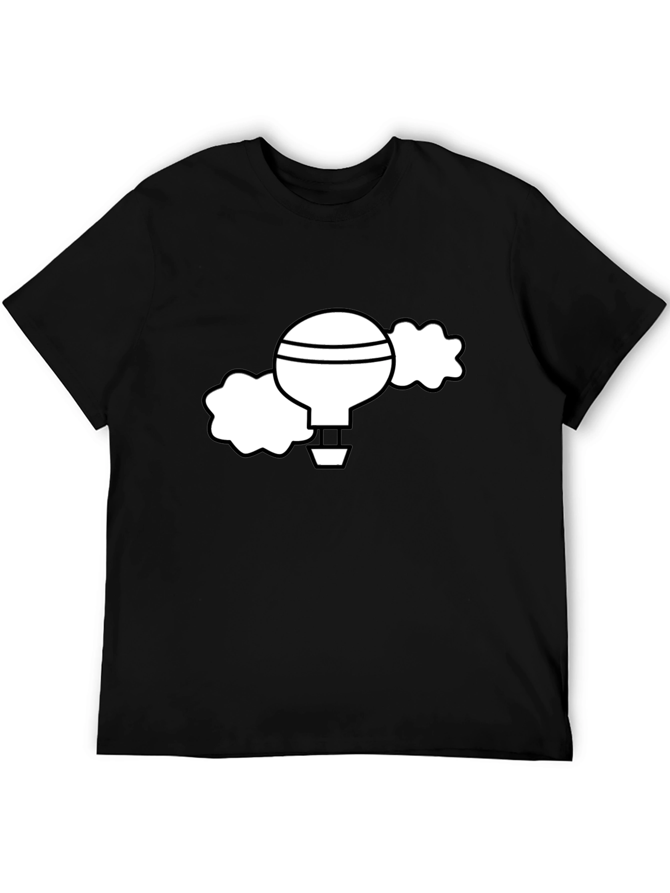 Black T-Shirt with Whimsical Hot Air Balloon Graphic