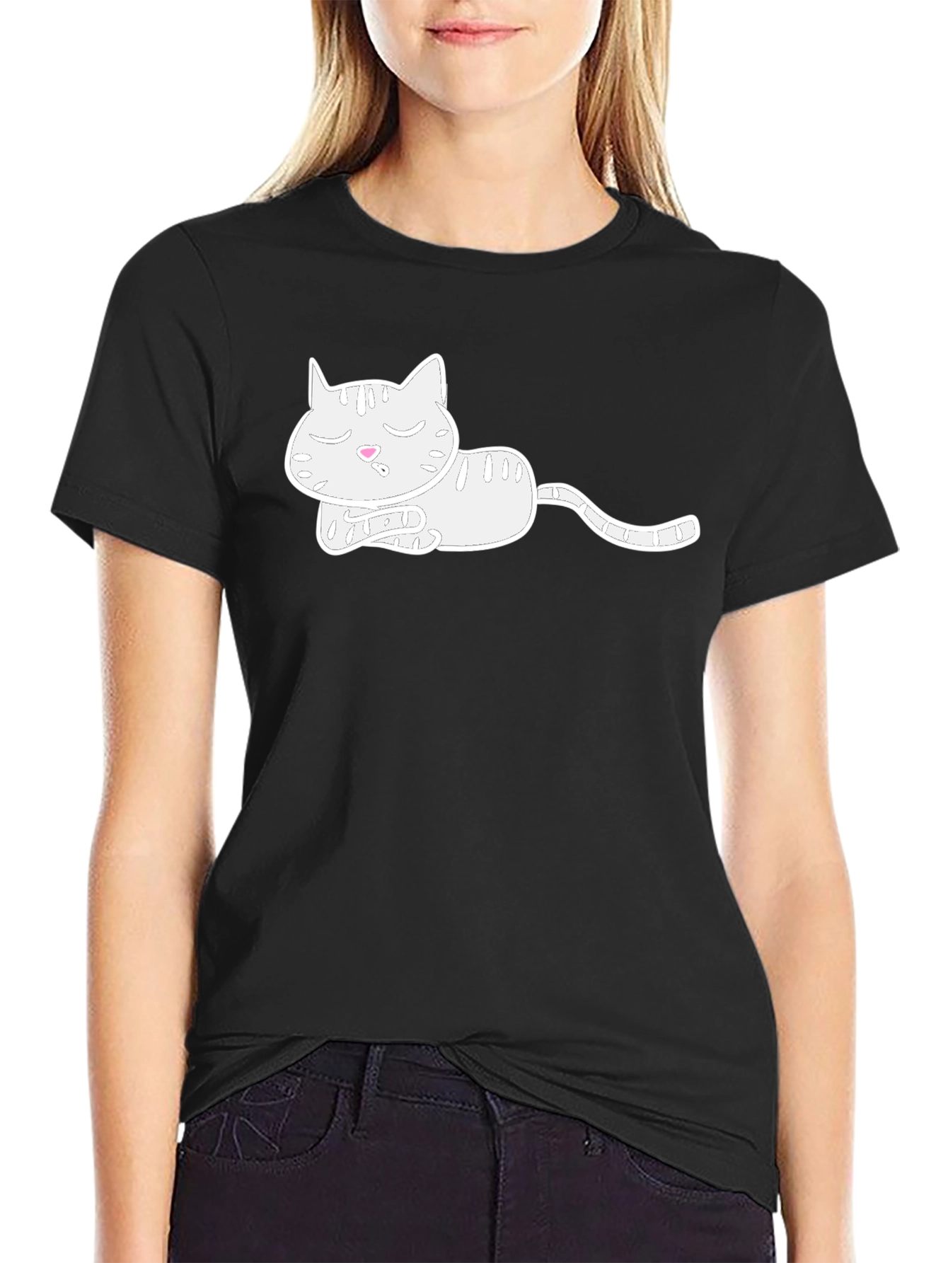 Sleeping Cat Graphic Tee - Soft Cotton Blend