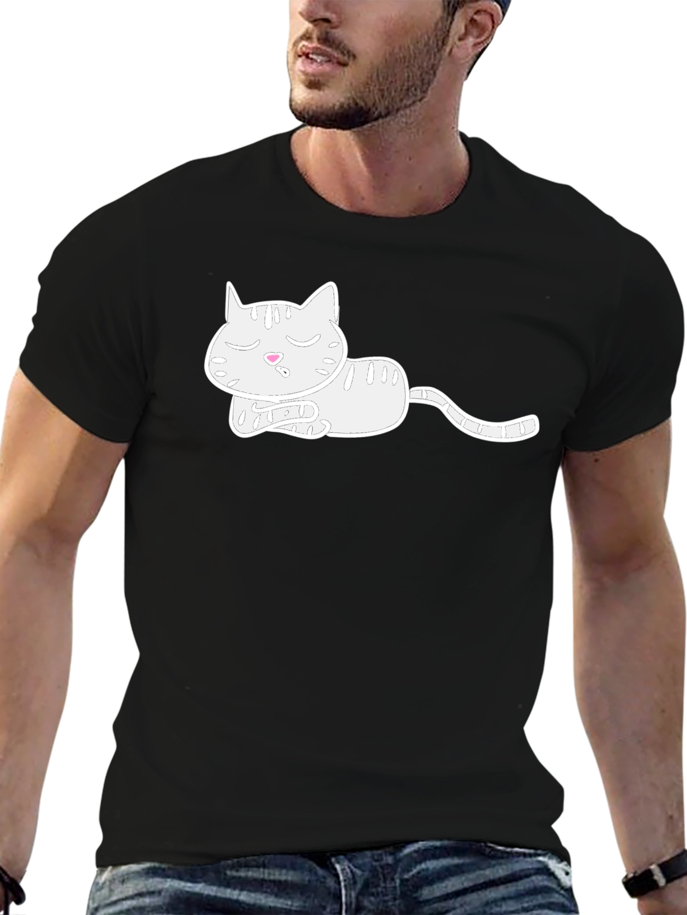 Sleeping Cat Graphic Tee - Soft Cotton Blend