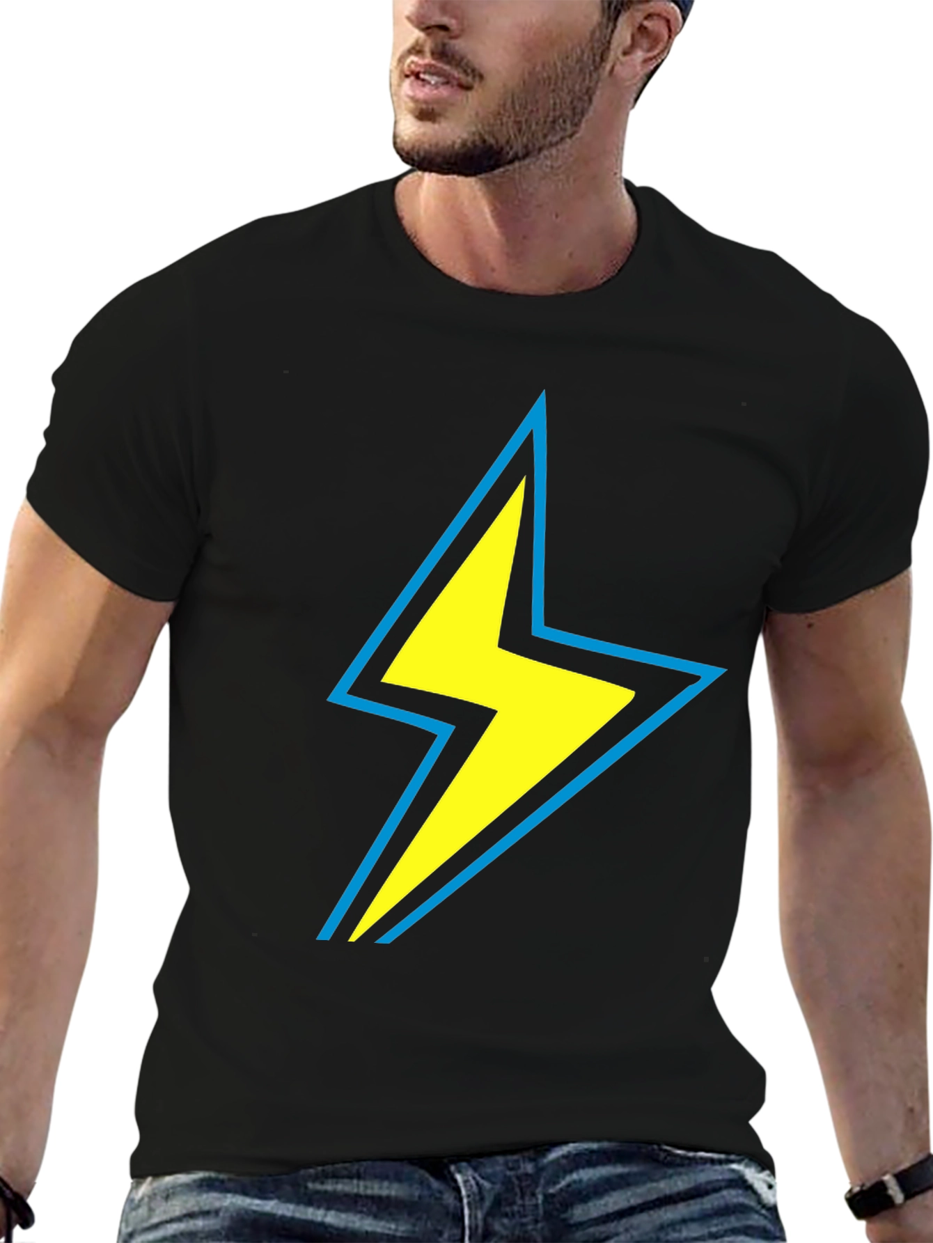 Lightning Bolt Graphic Tee - Black Cotton Comfort