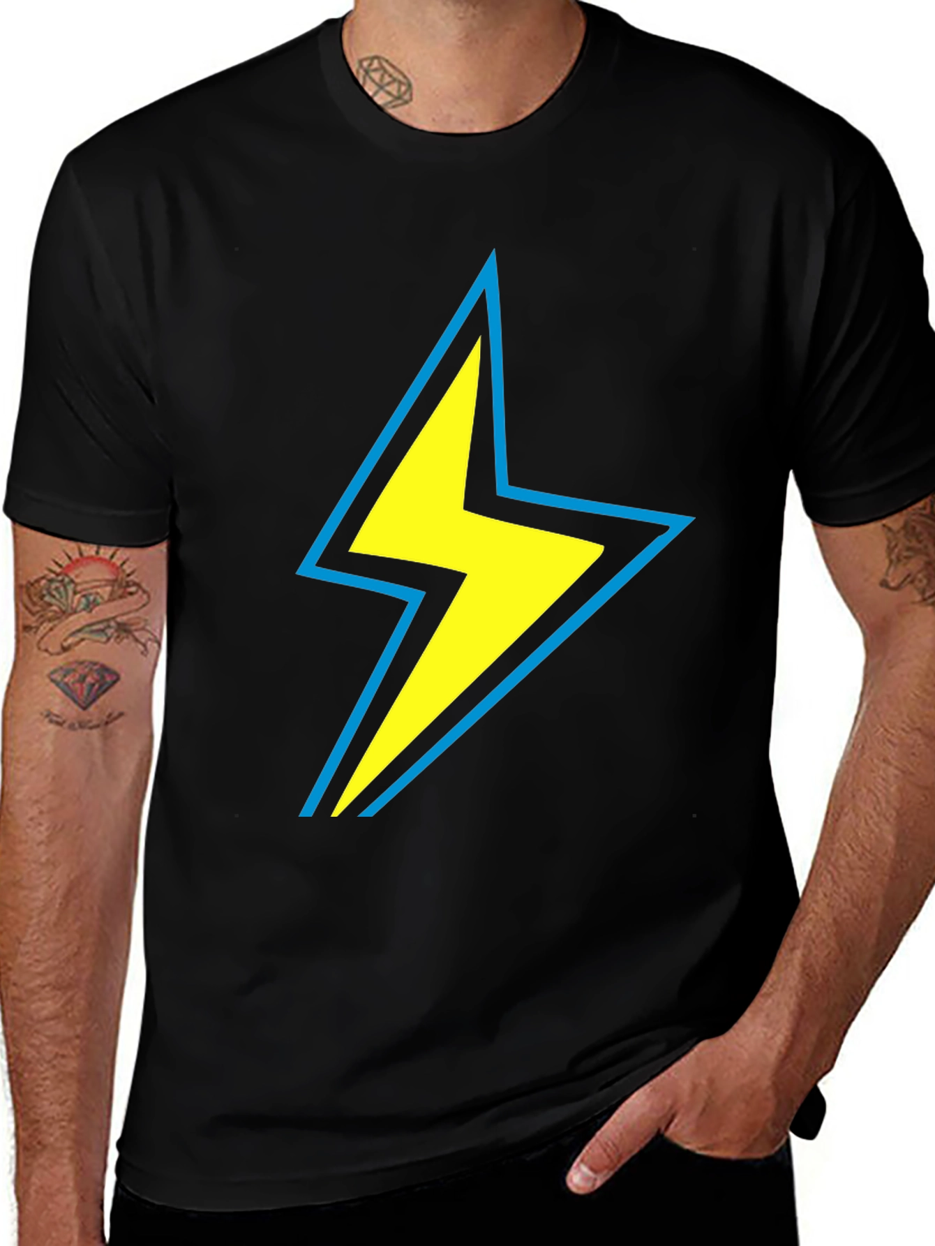 Lightning Bolt Graphic Tee - Black Cotton Comfort