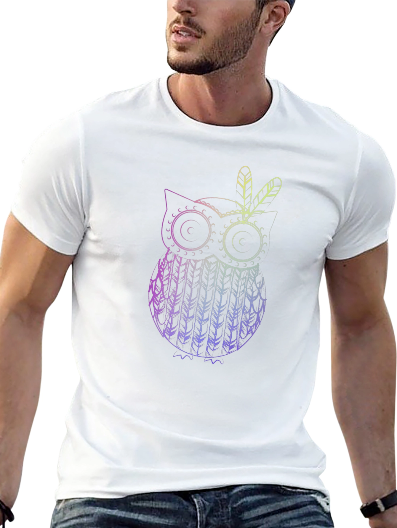 Owl Feather Graphic Black T-Shirt