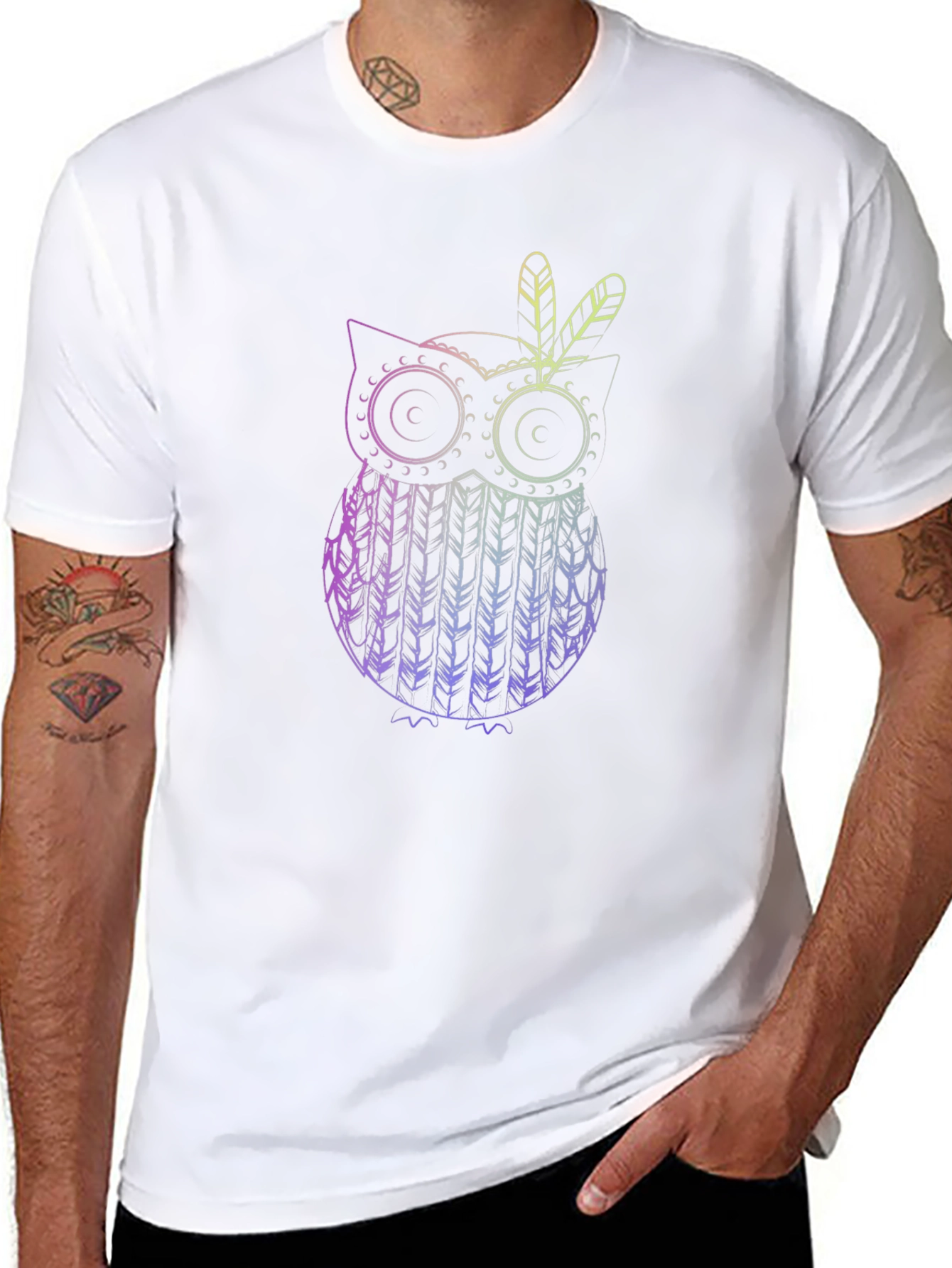 Owl Feather Graphic Black T-Shirt