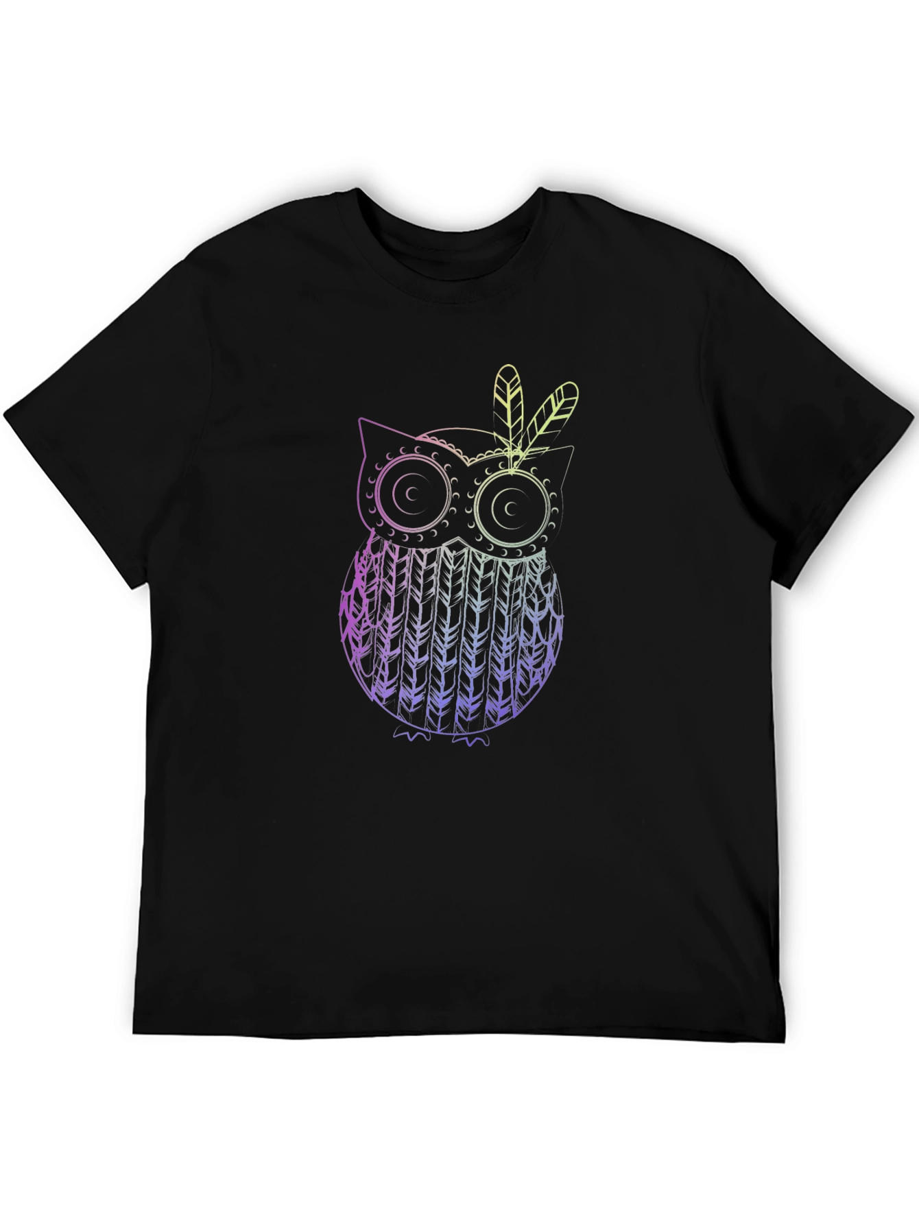 Owl Feather Graphic Black T-Shirt