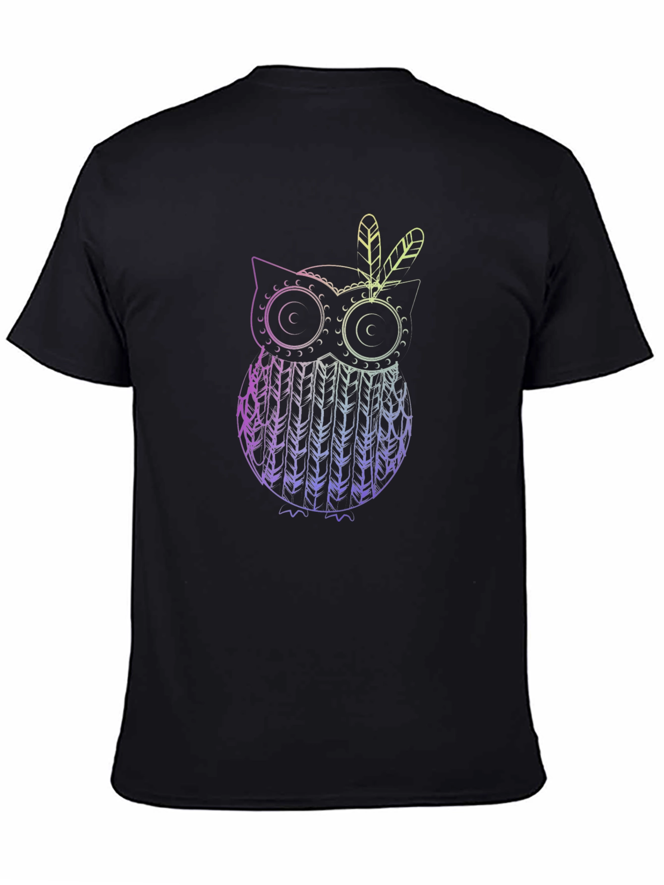 Owl Feather Graphic Black T-Shirt