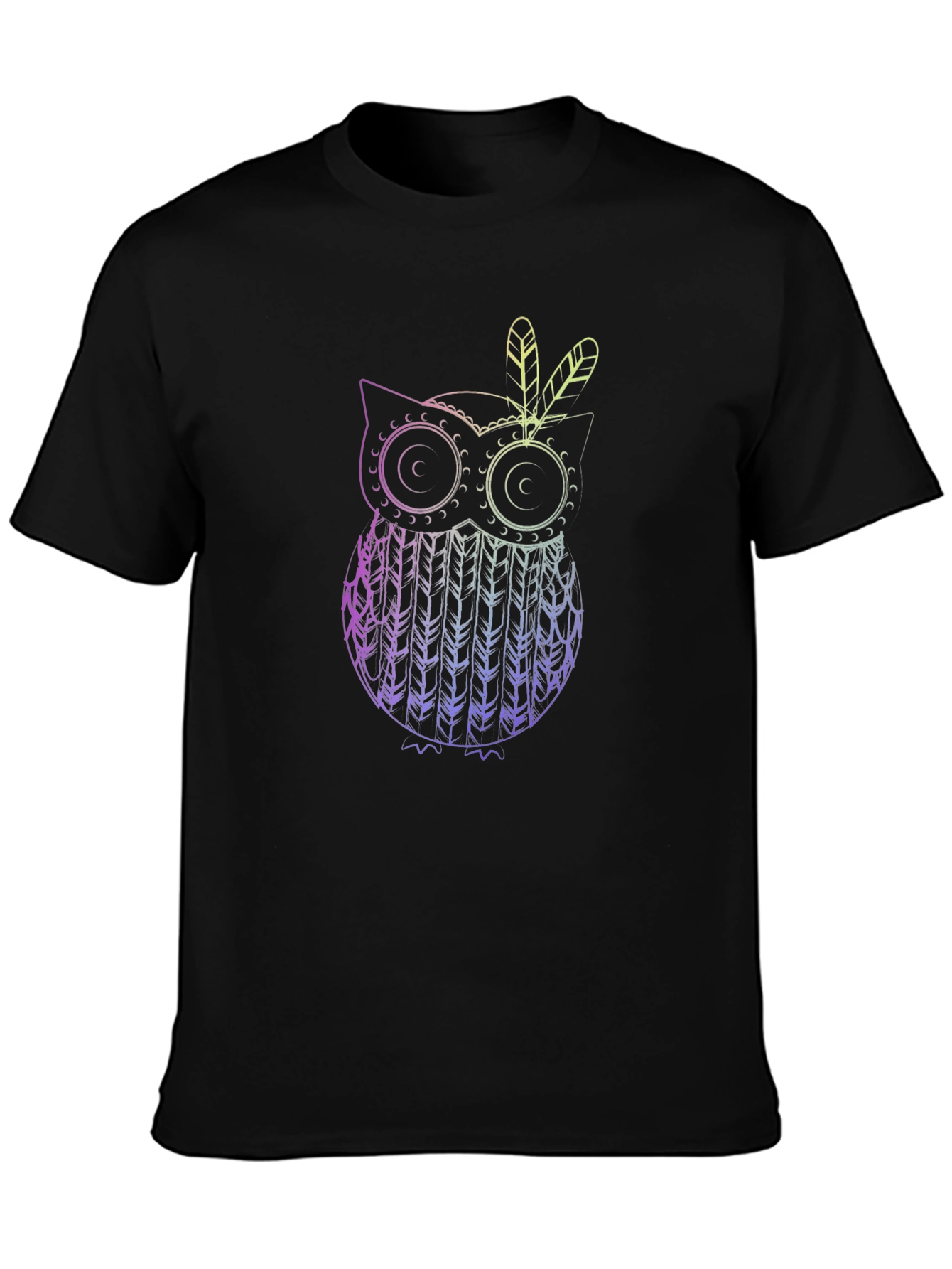Owl Feather Graphic Black T-Shirt