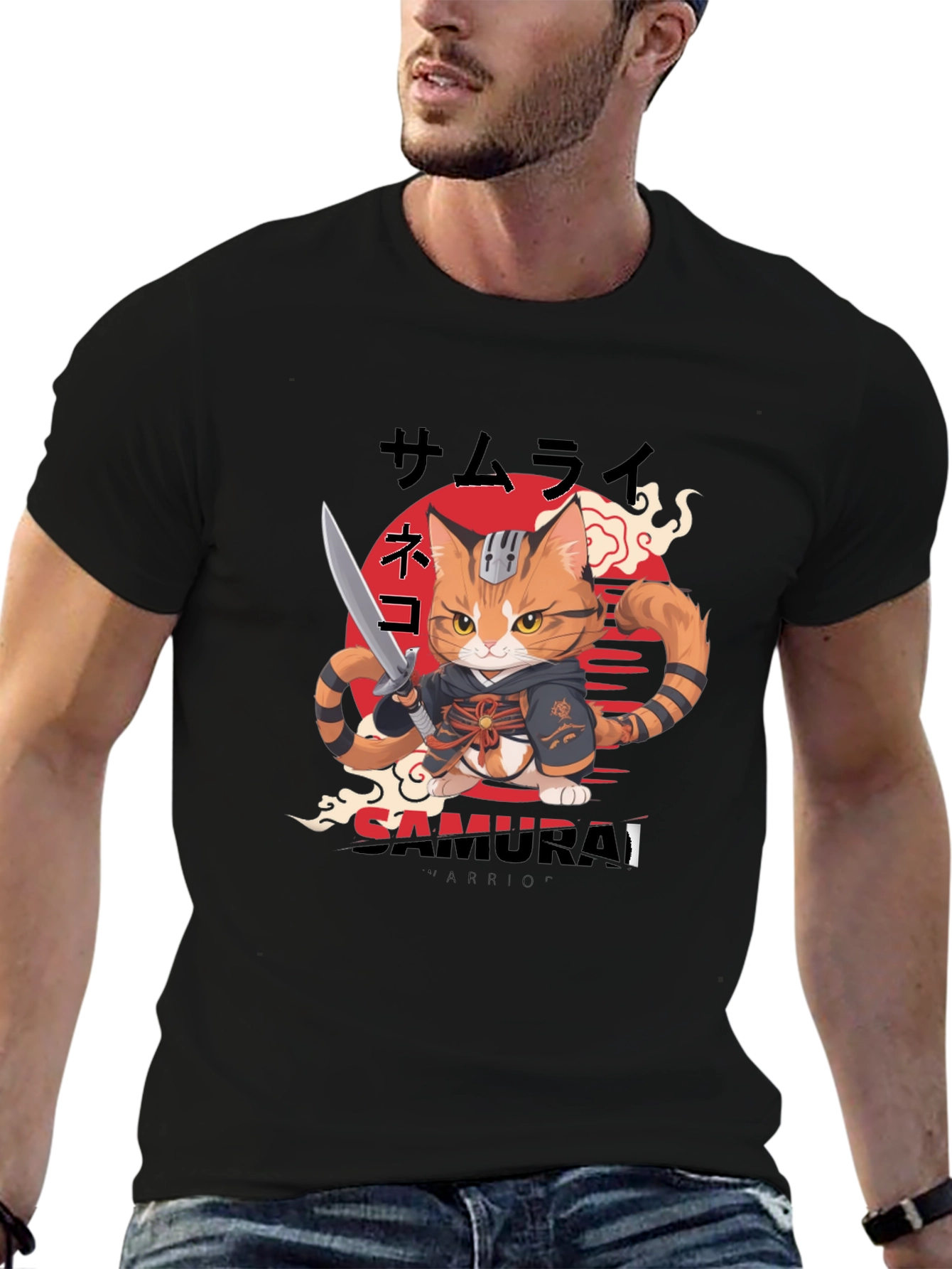 Samurai Cat Warrior Graphic Tee