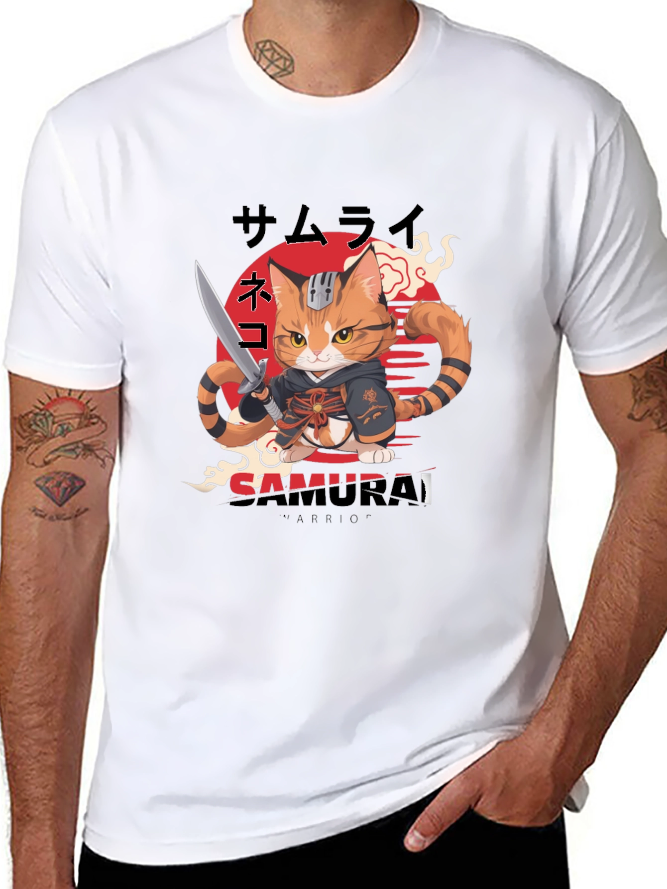 Samurai Cat Warrior Graphic Tee