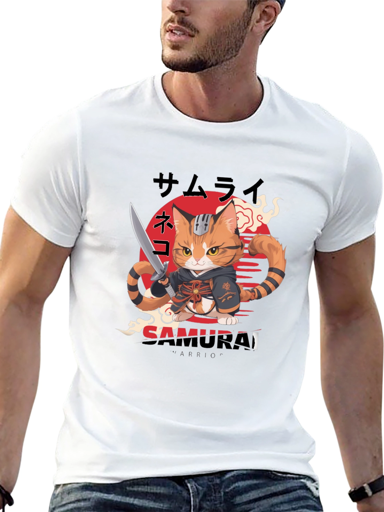 Samurai Cat Warrior Graphic Tee