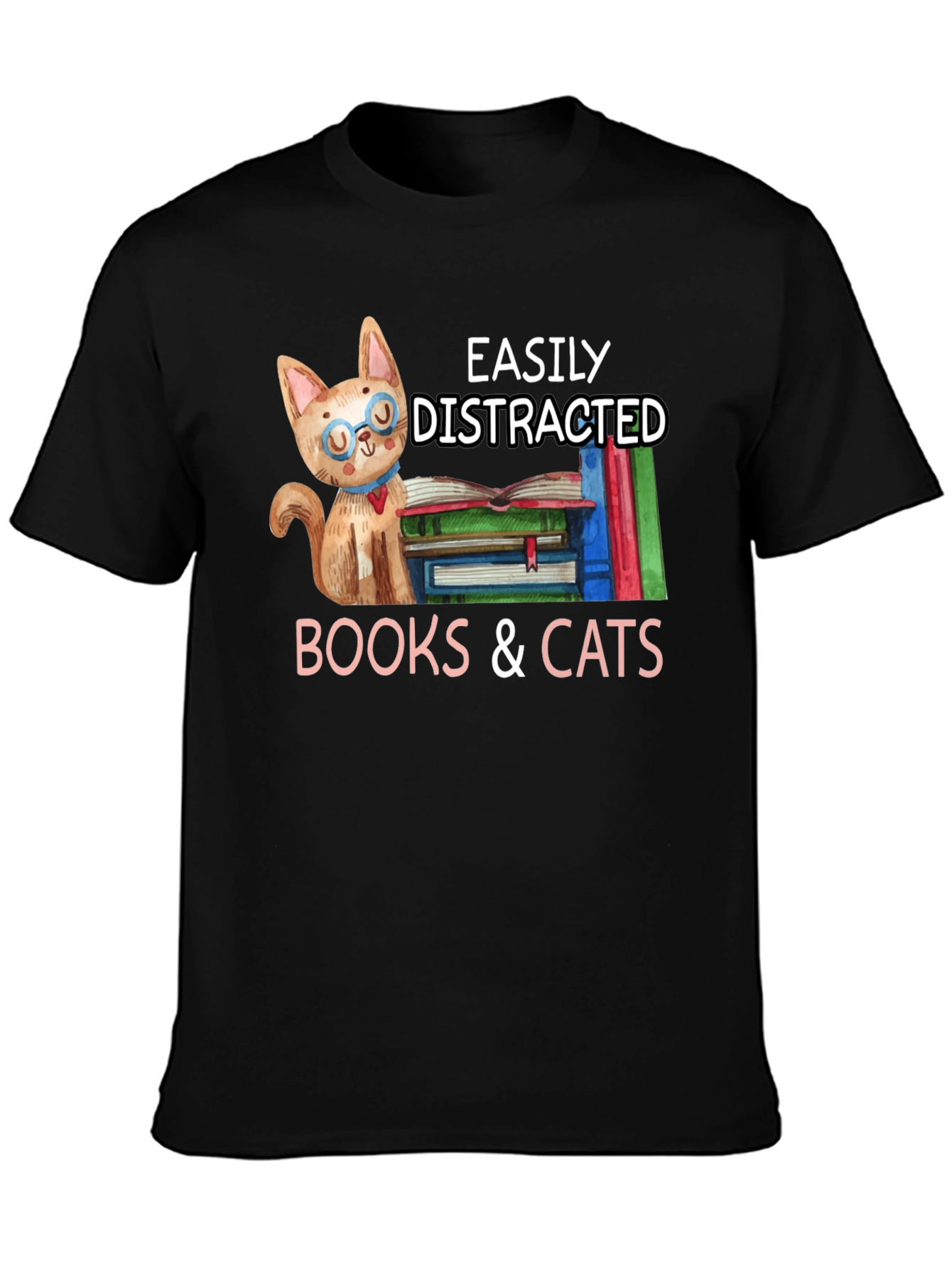 Easily Distracted by Books & Cats T-Shirt