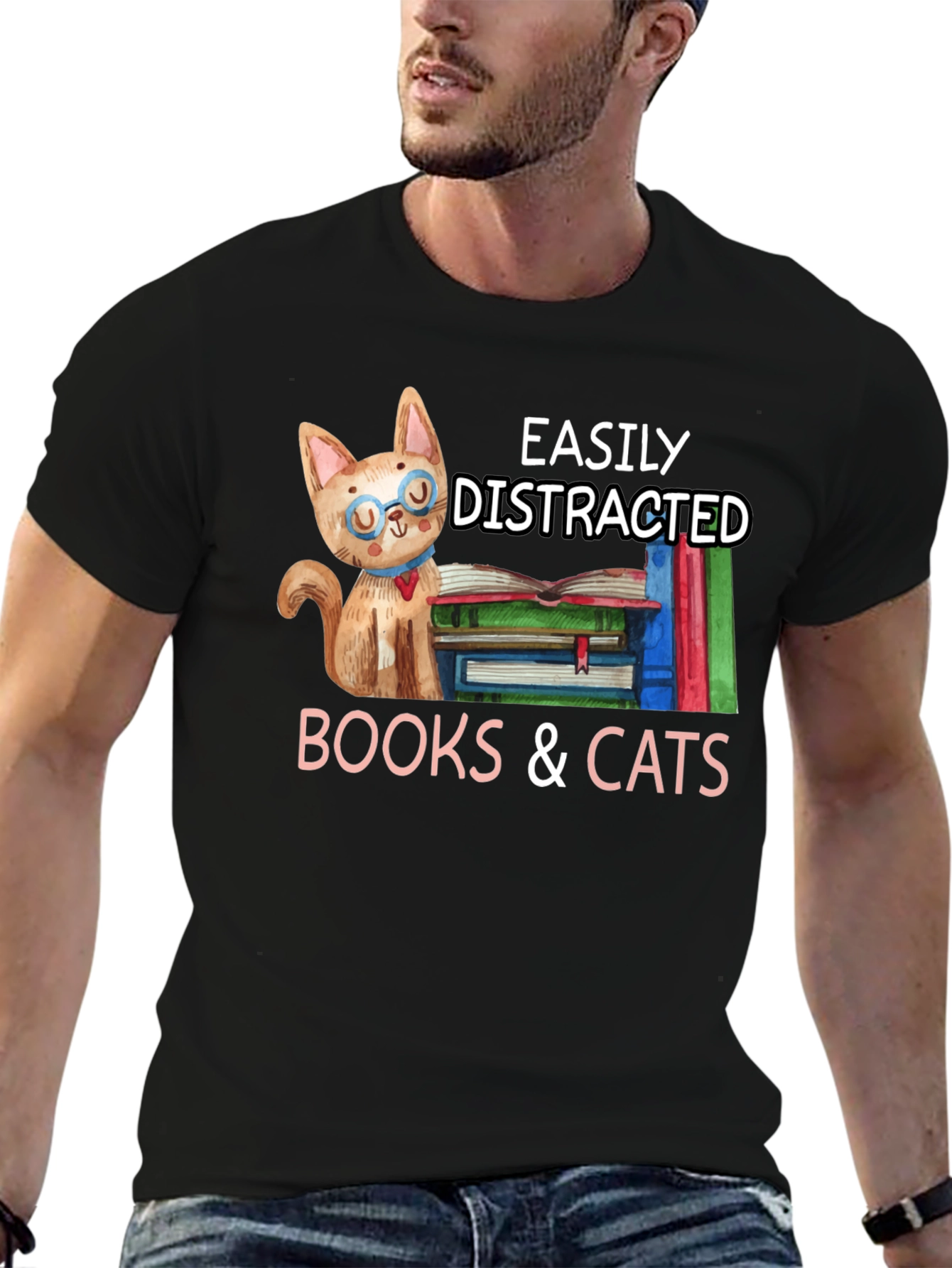 Easily Distracted by Books & Cats T-Shirt