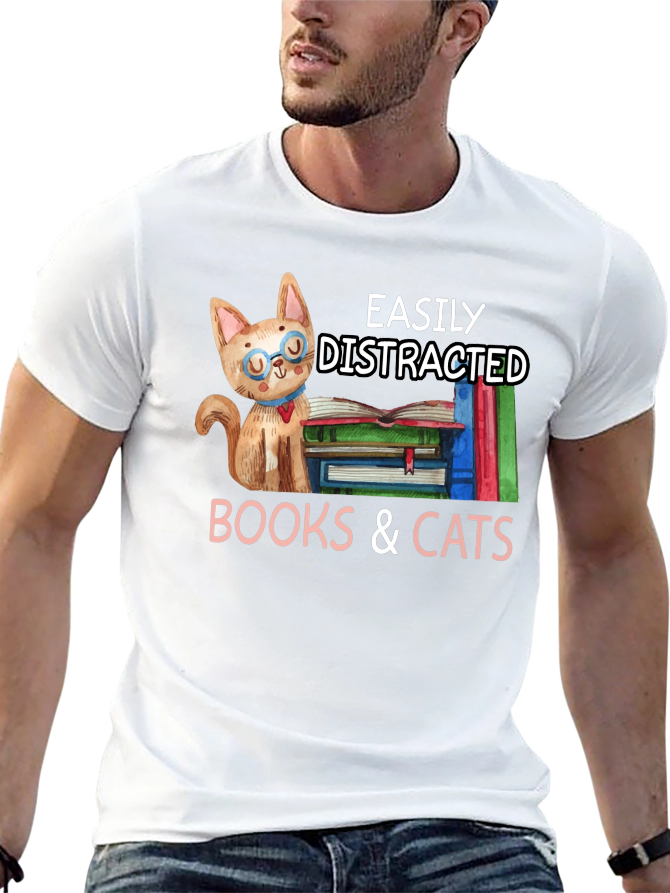 Easily Distracted by Books & Cats T-Shirt