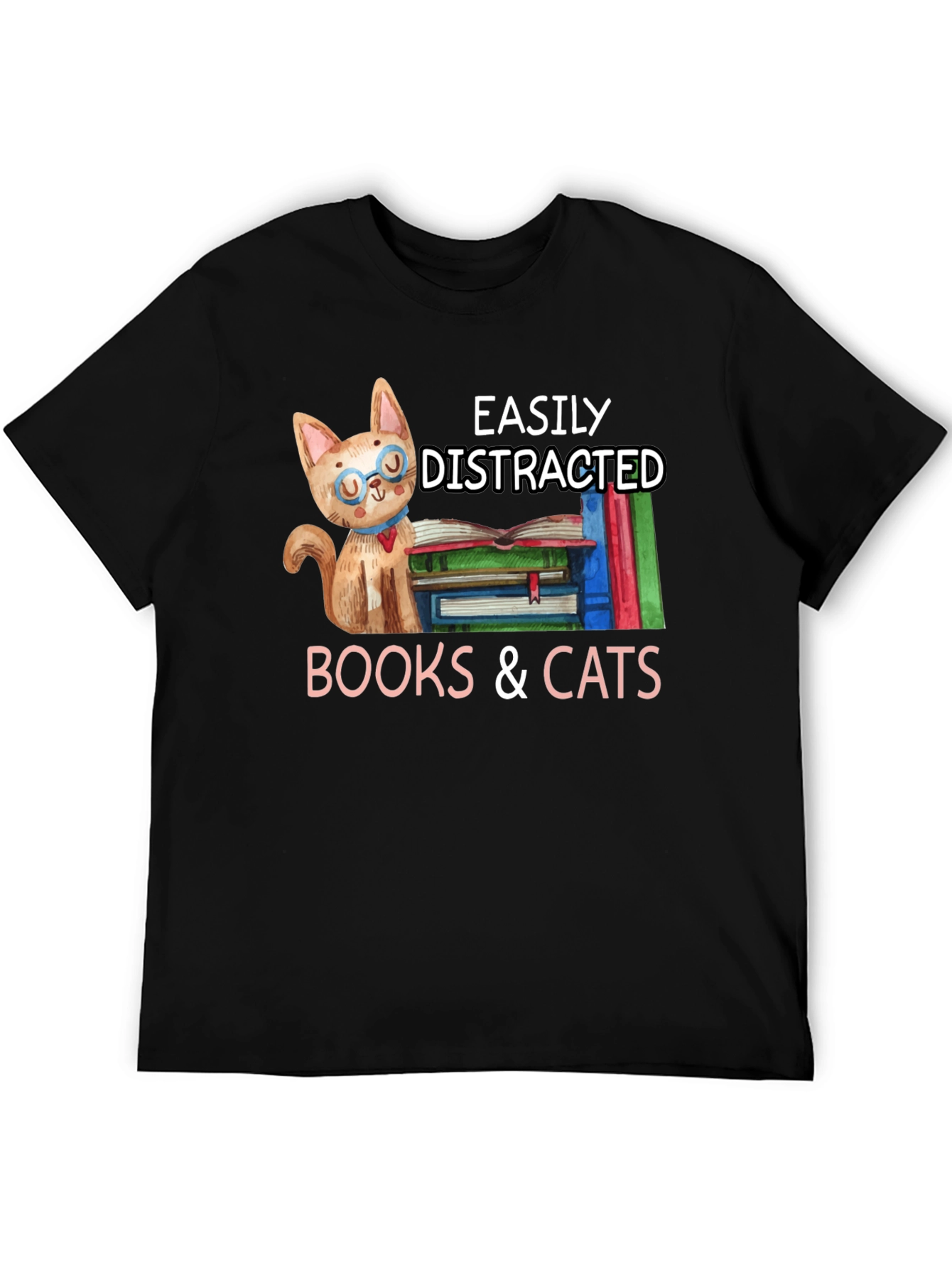Easily Distracted by Books & Cats T-Shirt