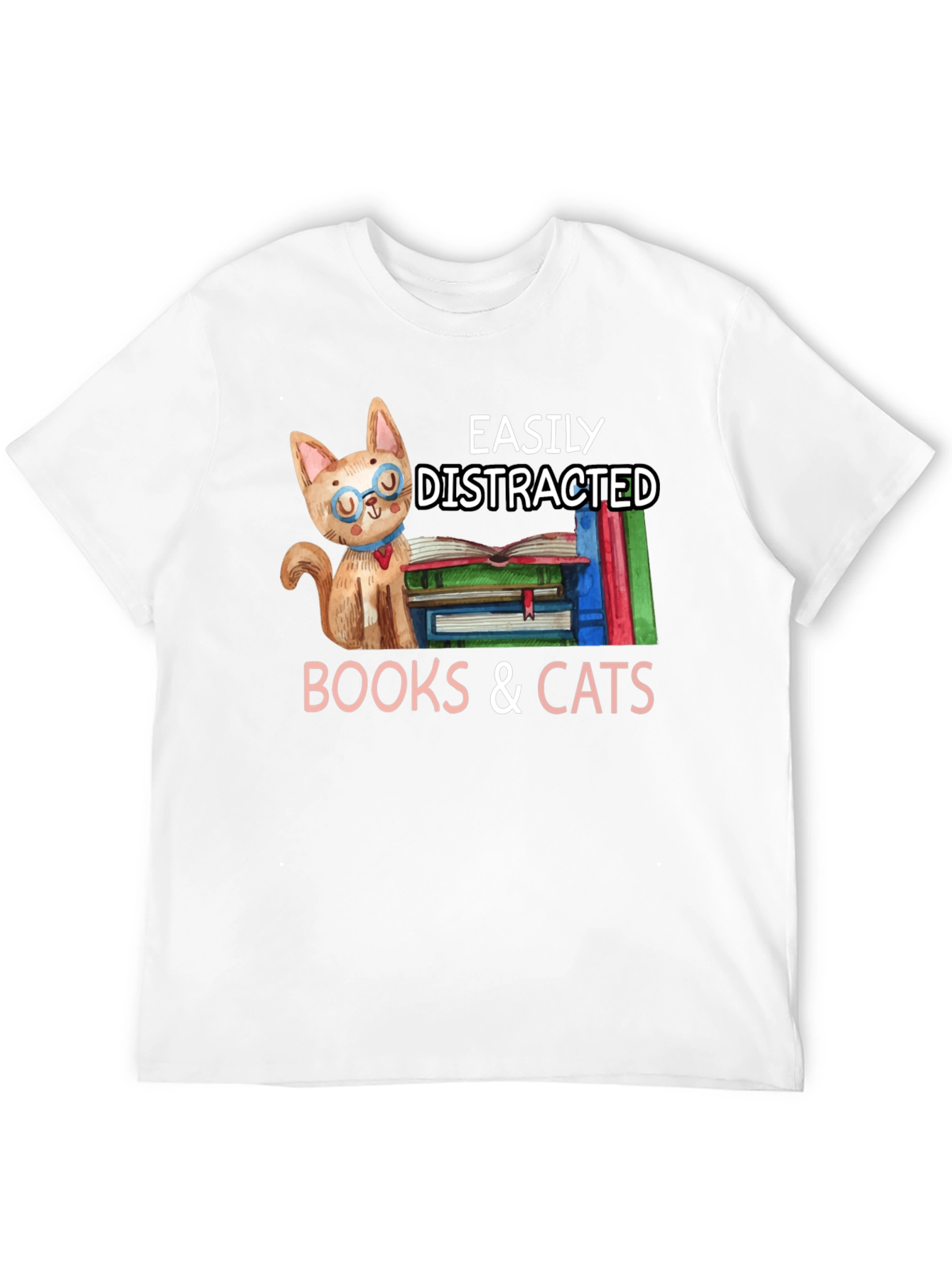 Easily Distracted by Books & Cats T-Shirt