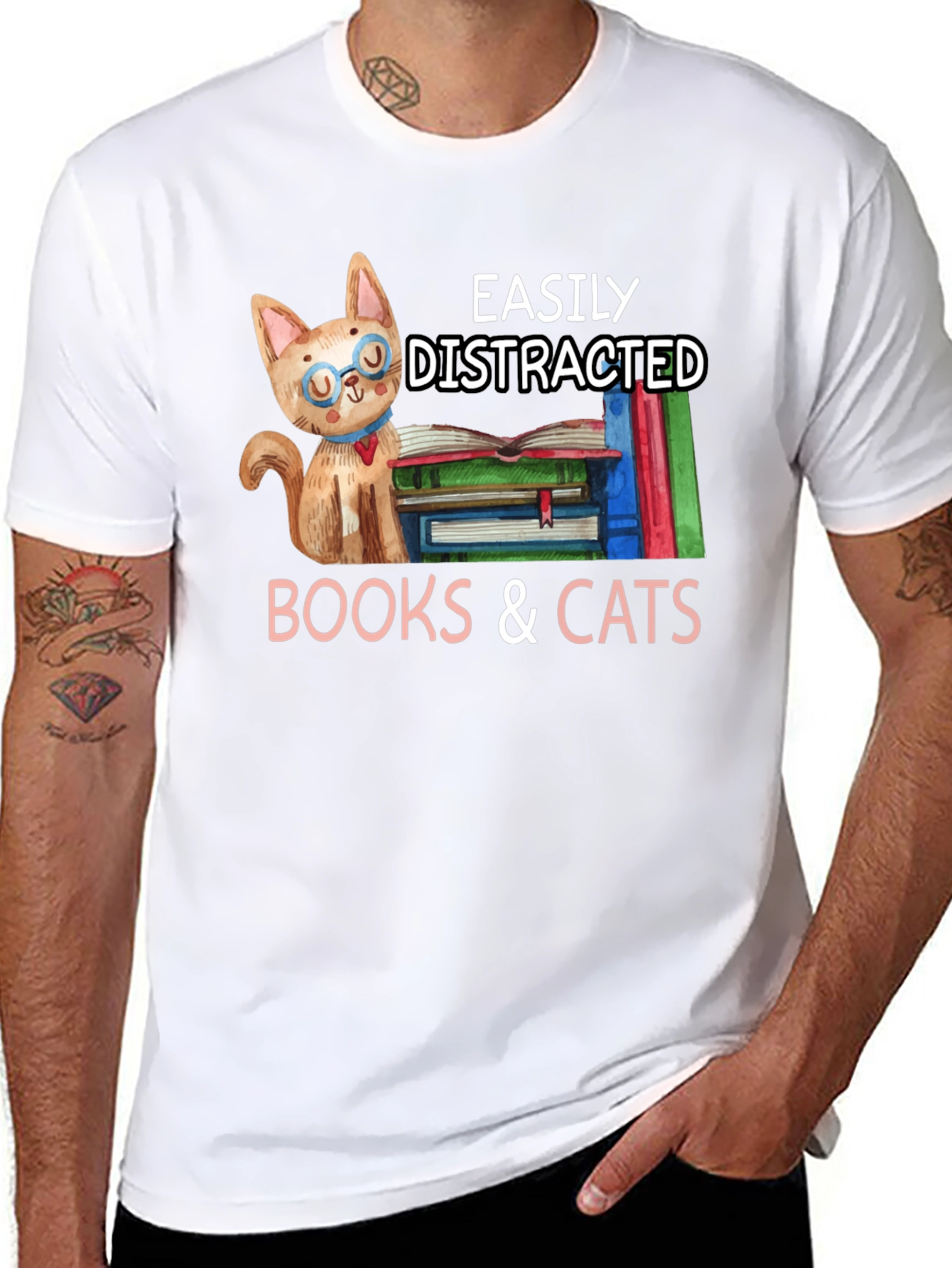 Easily Distracted by Books & Cats T-Shirt