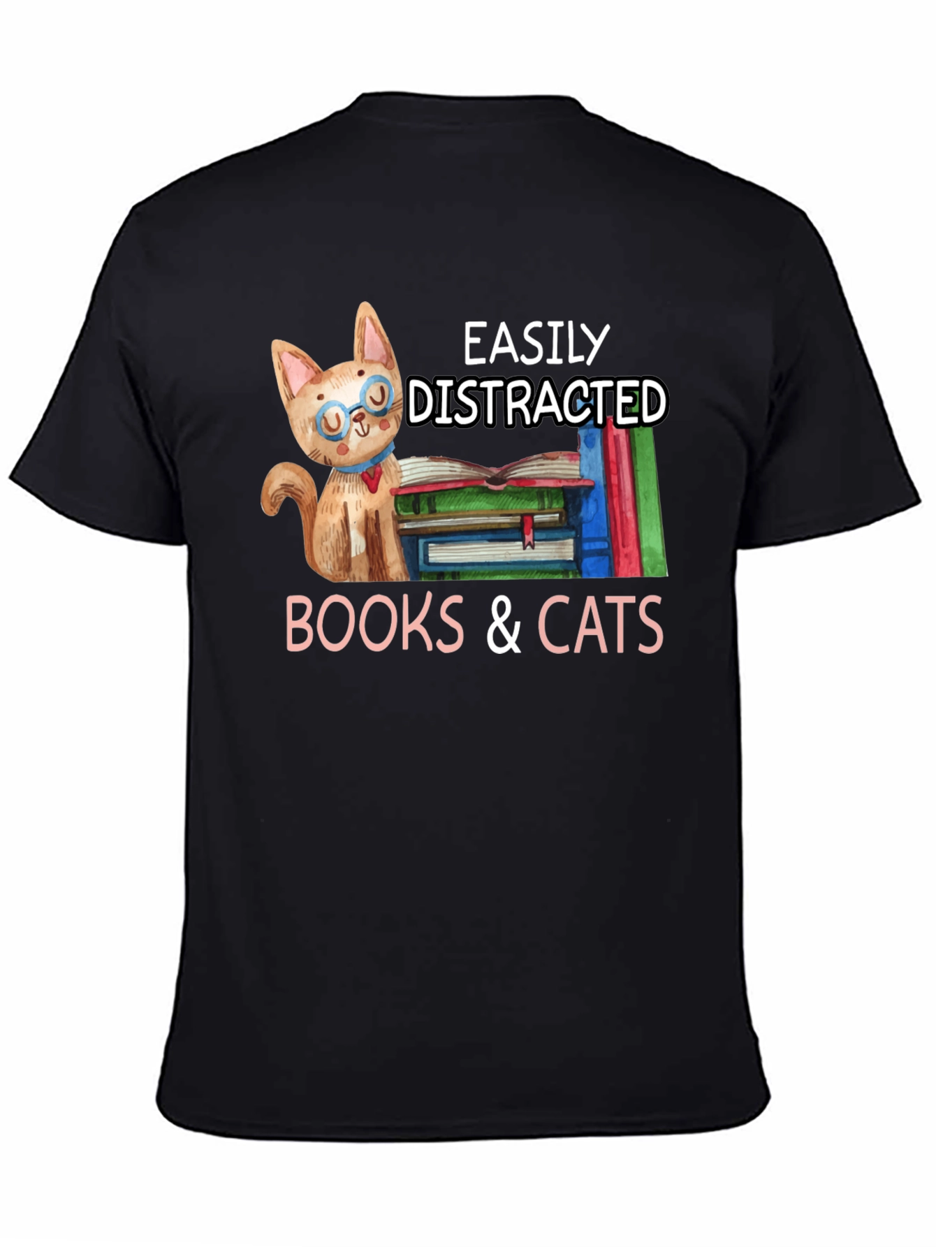 Easily Distracted by Books & Cats T-Shirt
