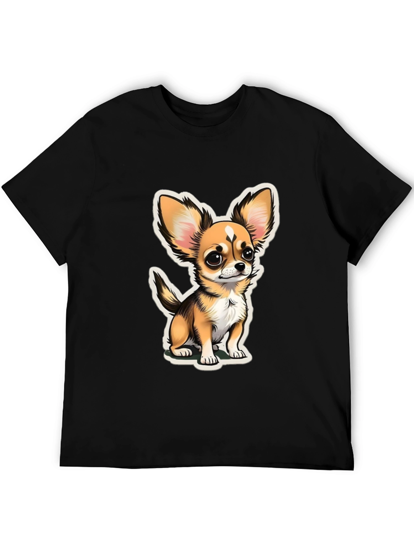 Cartoon Chihuahua Graphic Tee - Black