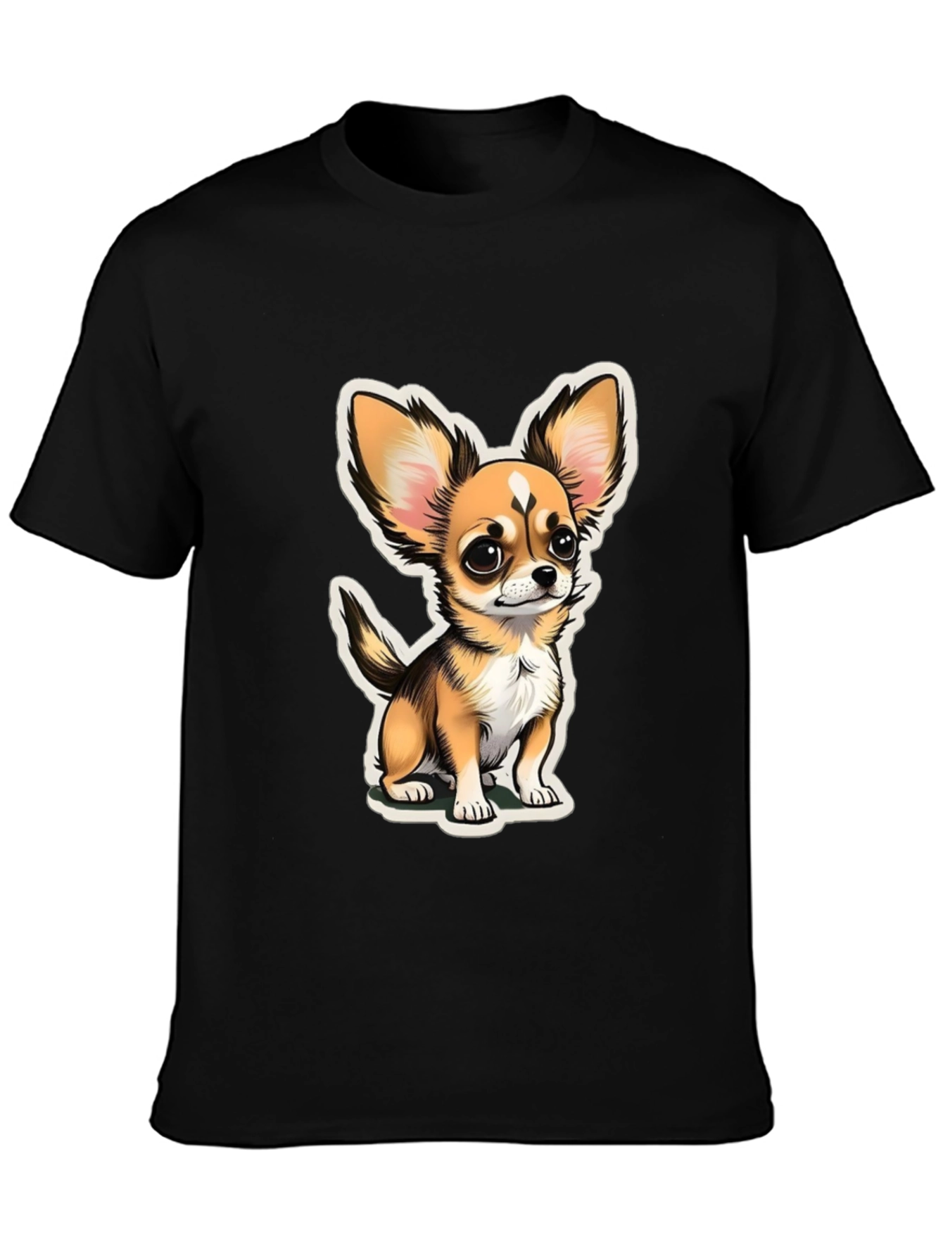 Cartoon Chihuahua Graphic Tee - Black