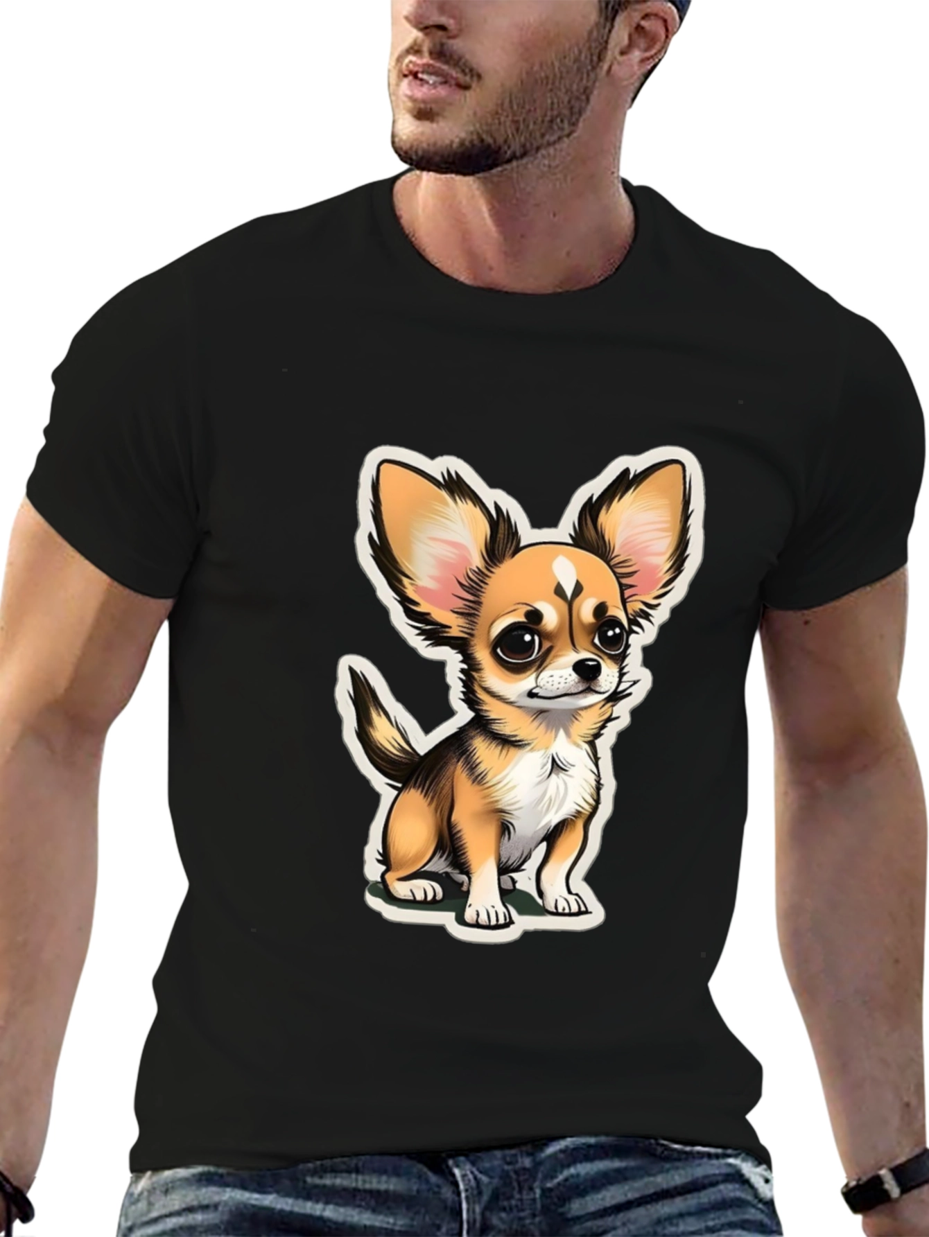 Cartoon Chihuahua Graphic Tee - Black