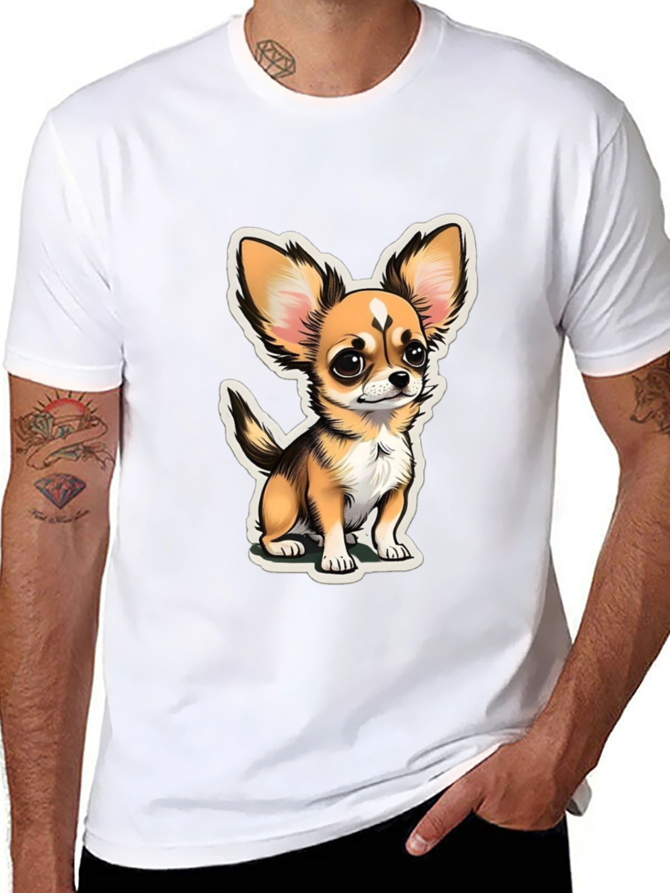 Cartoon Chihuahua Graphic Tee - Black