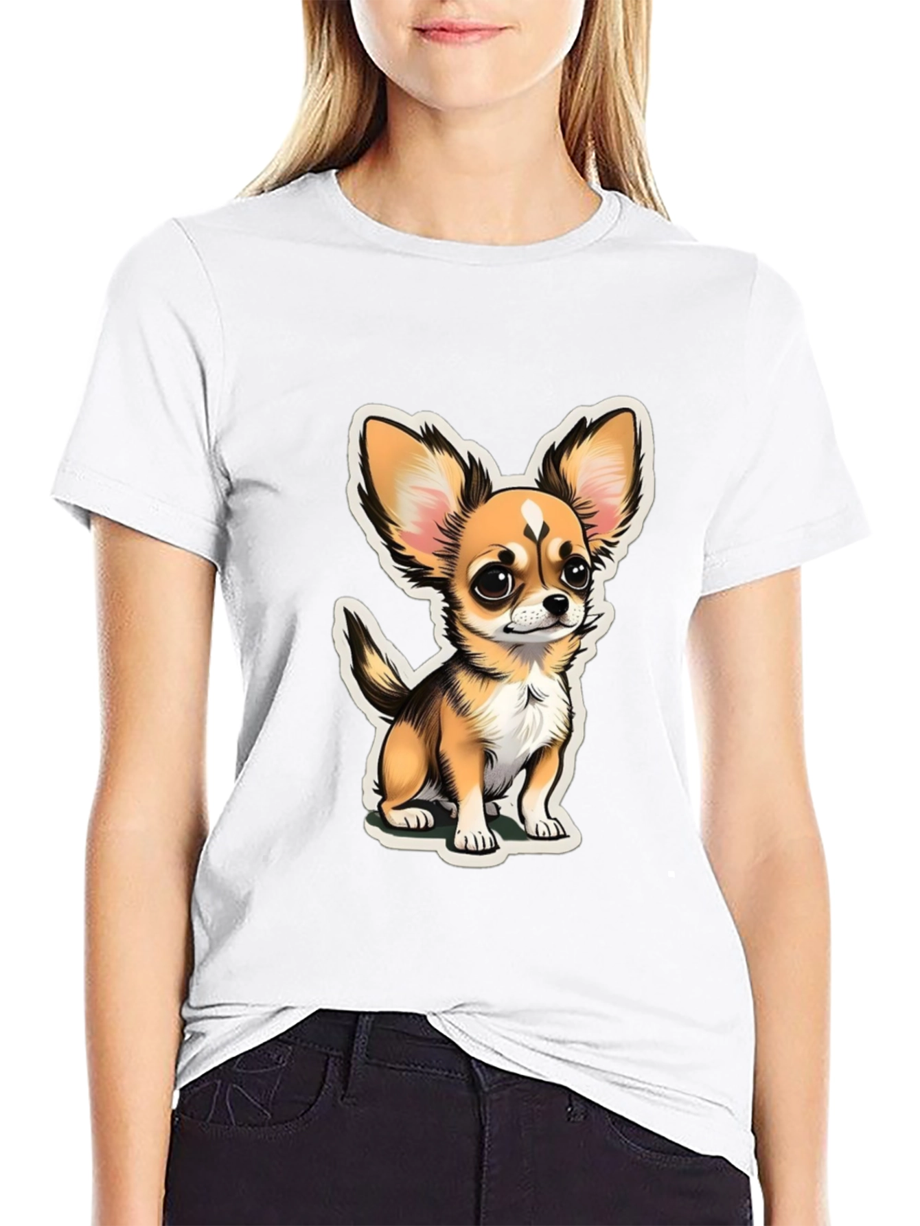Cartoon Chihuahua Graphic Tee - Black