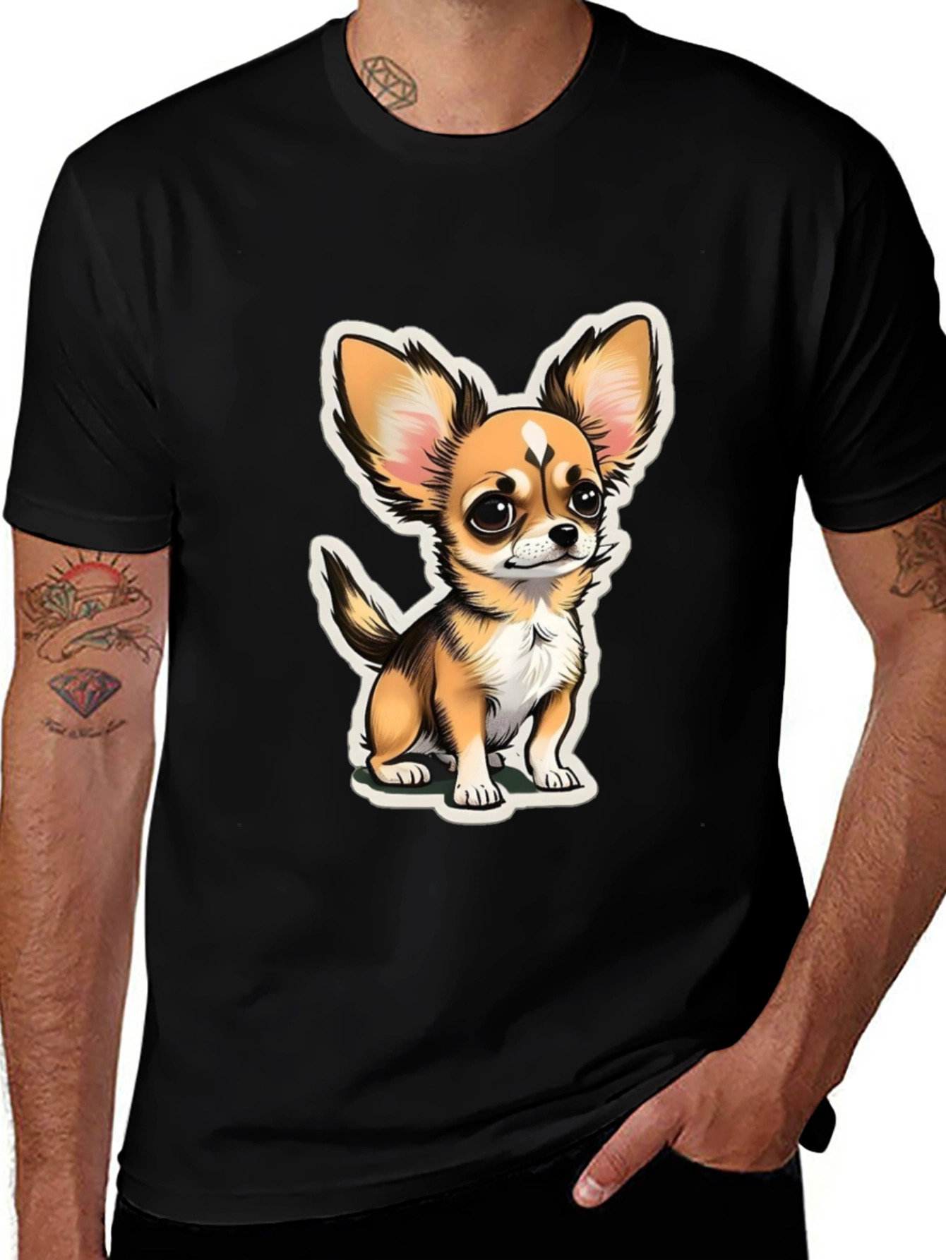 Cartoon Chihuahua Graphic Tee - Black