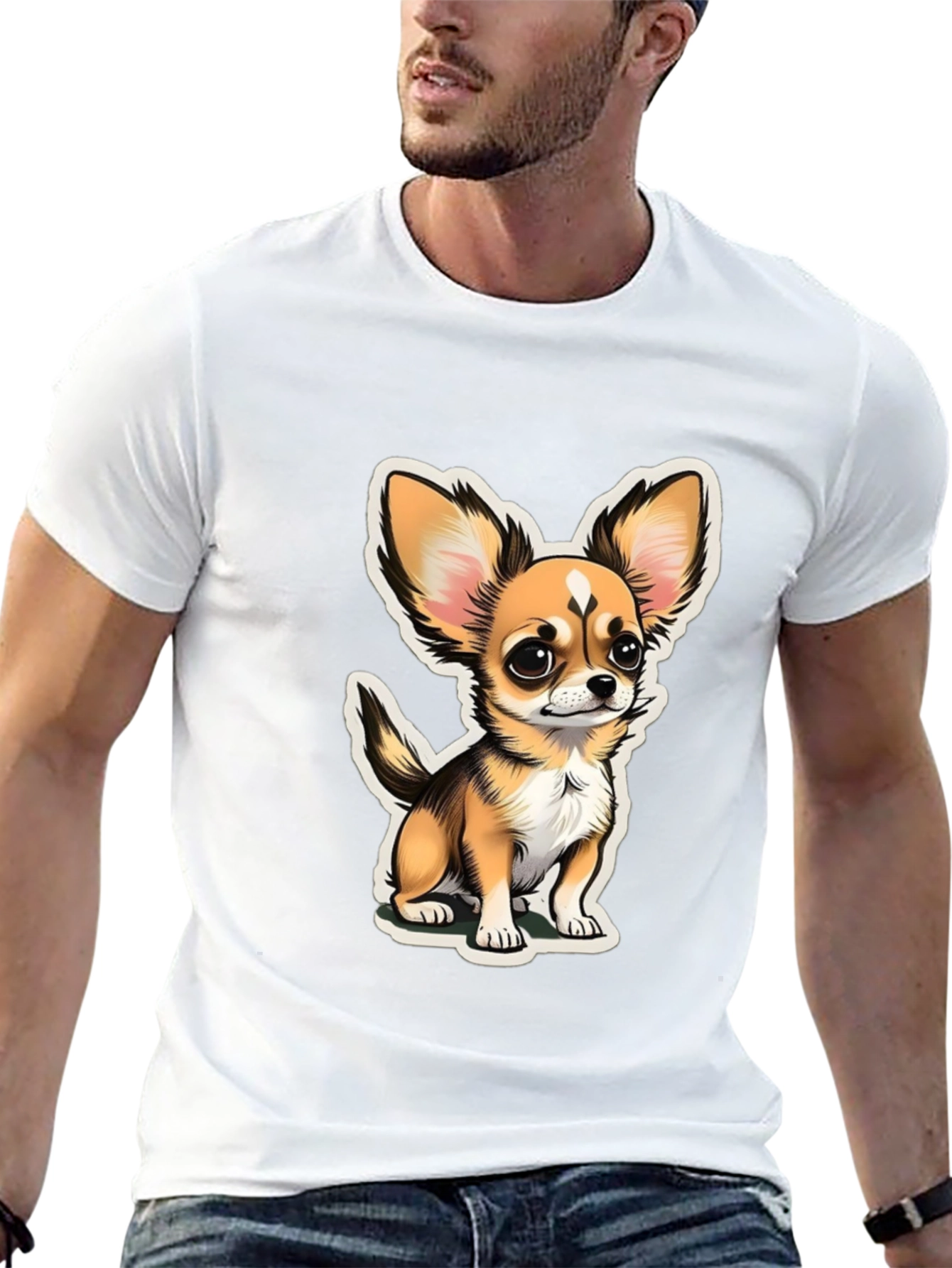 Cartoon Chihuahua Graphic Tee - Black