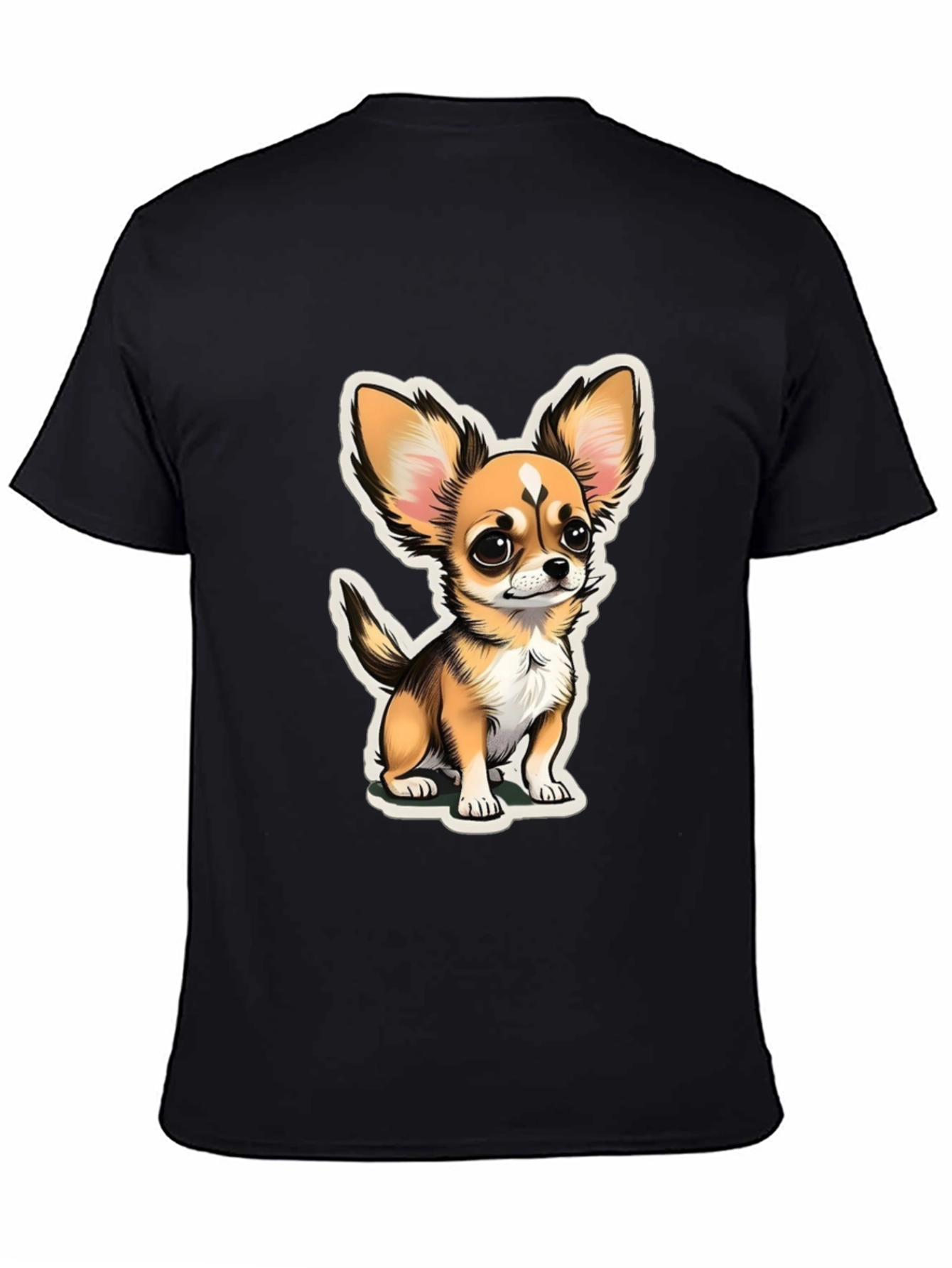 Cartoon Chihuahua Graphic Tee - Black