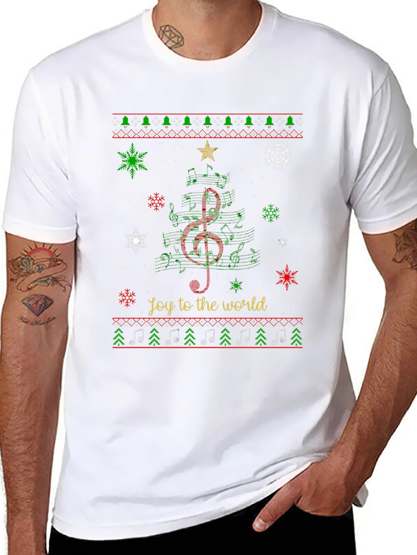Joy to the World Christmas Music Tree T-Shirt