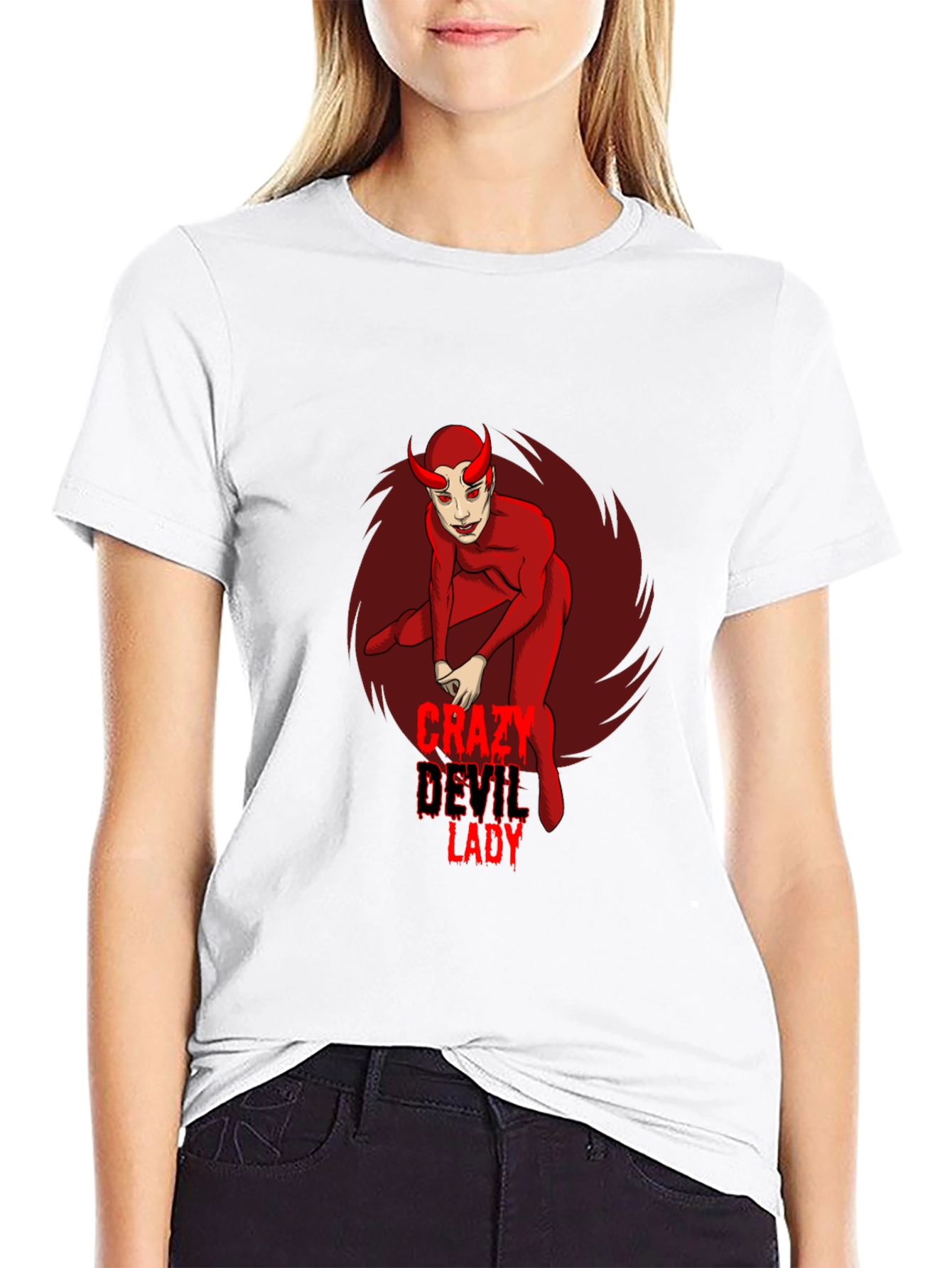 Crazy Devil Lady Graphic Tee - Black