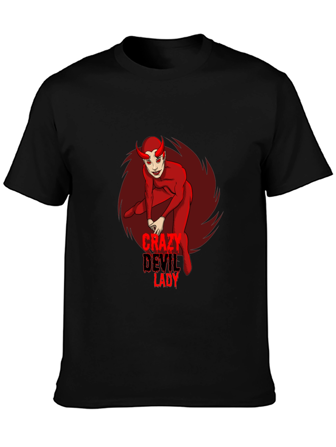 Crazy Devil Lady Graphic Tee - Black