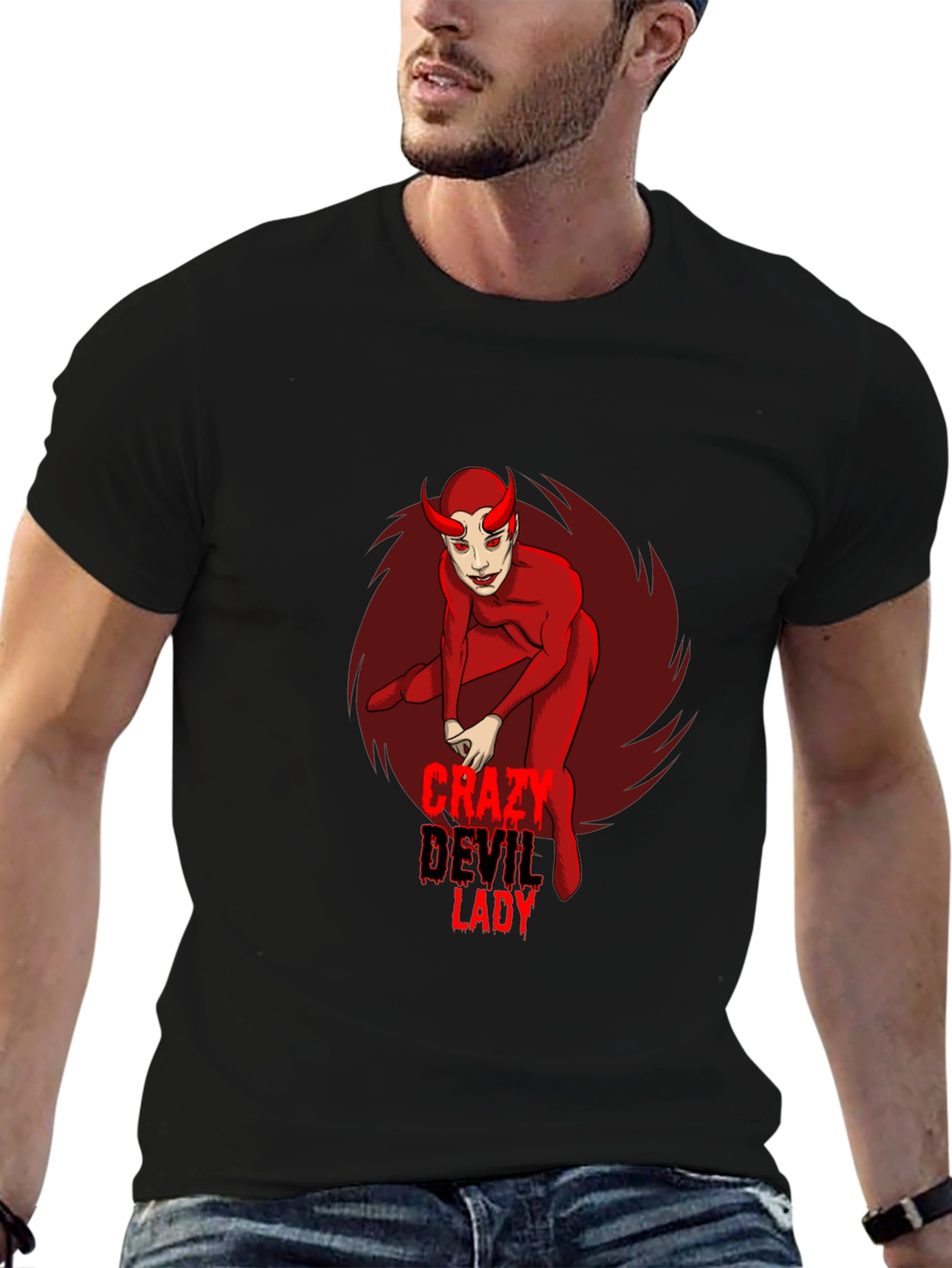 Crazy Devil Lady Graphic Tee - Black